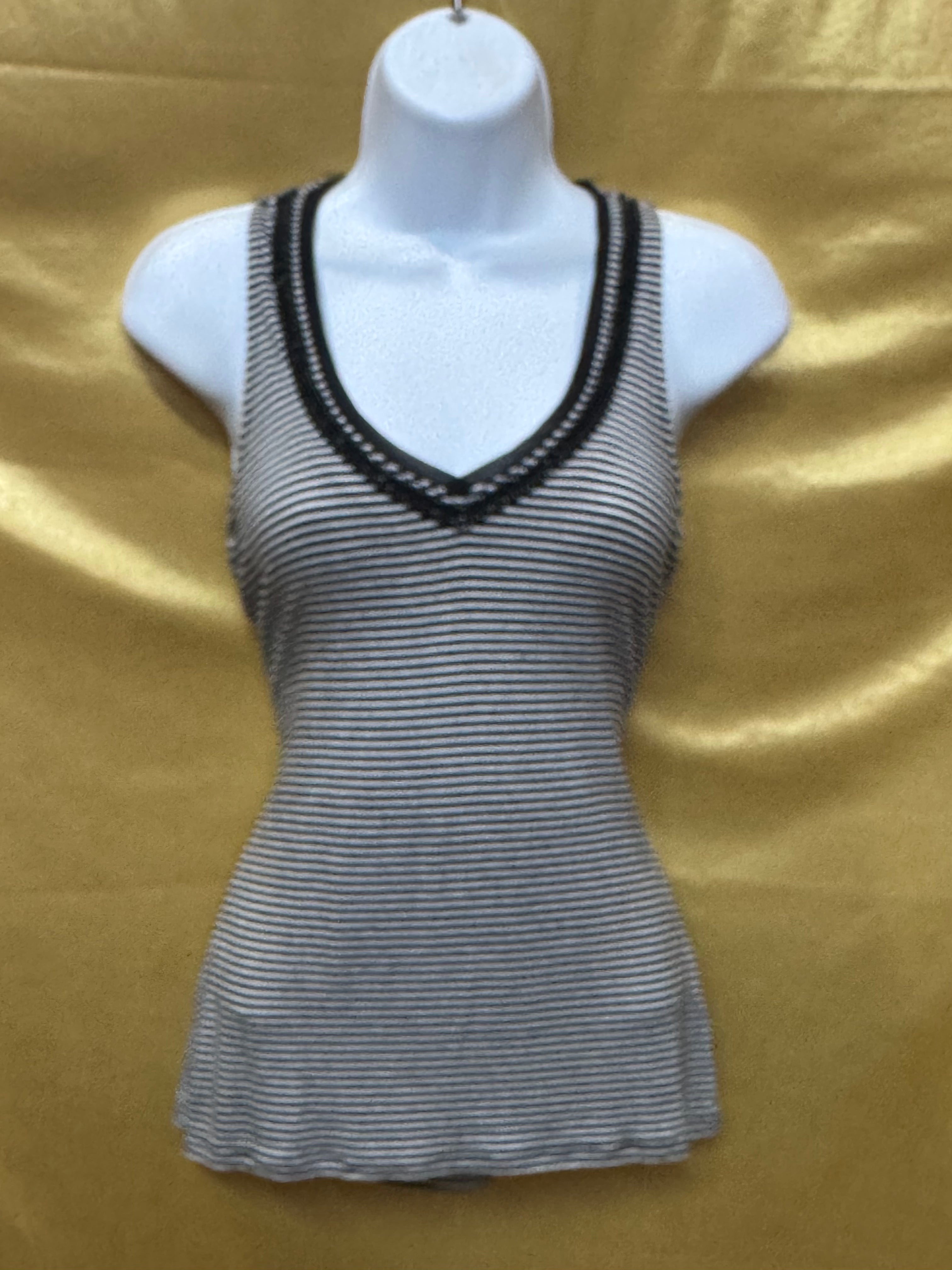 White House Black Market Beaded V-Neck Striped Tank Top - Size XS