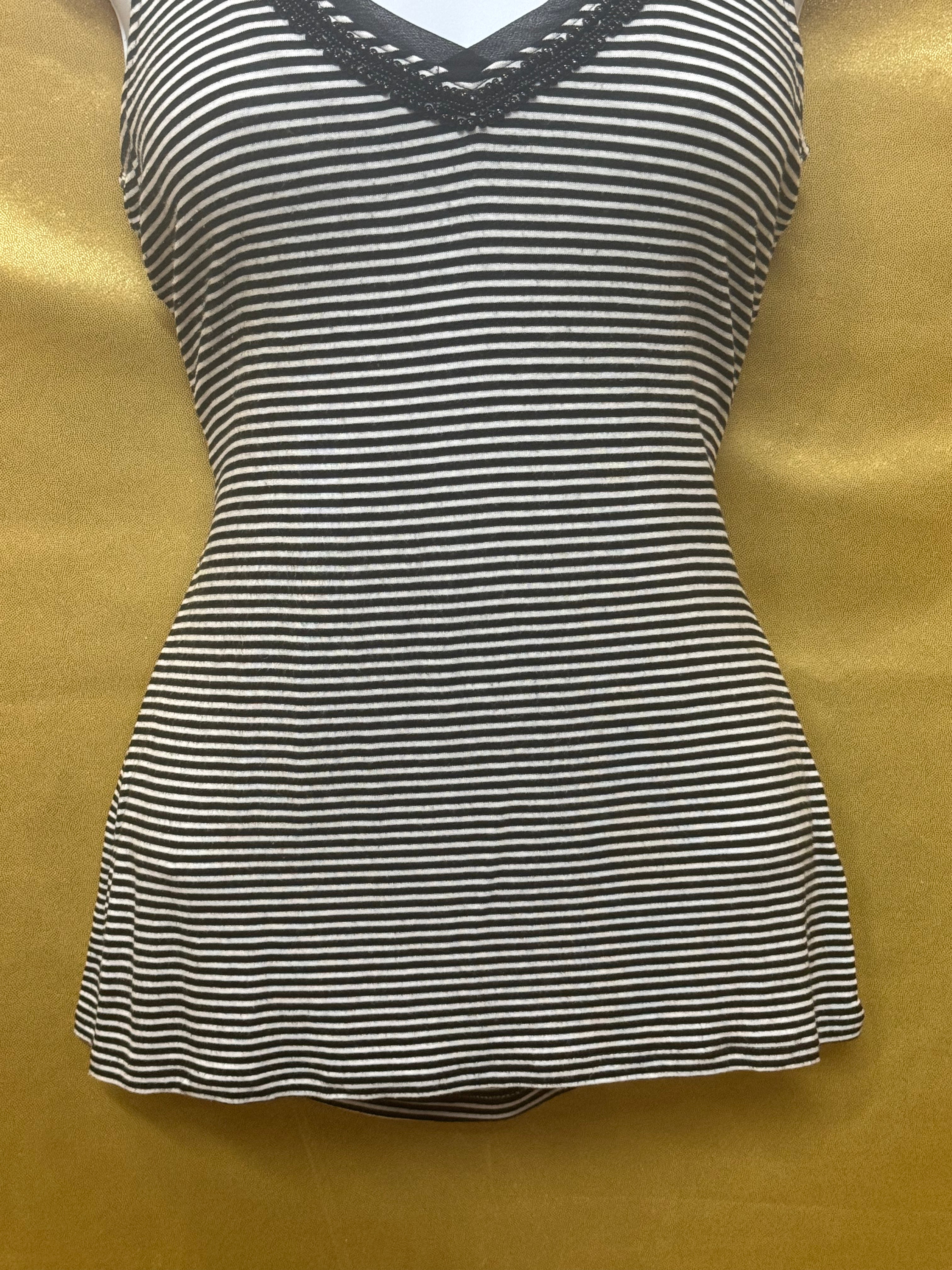 White House Black Market Beaded V-Neck Striped Tank Top - Size XS