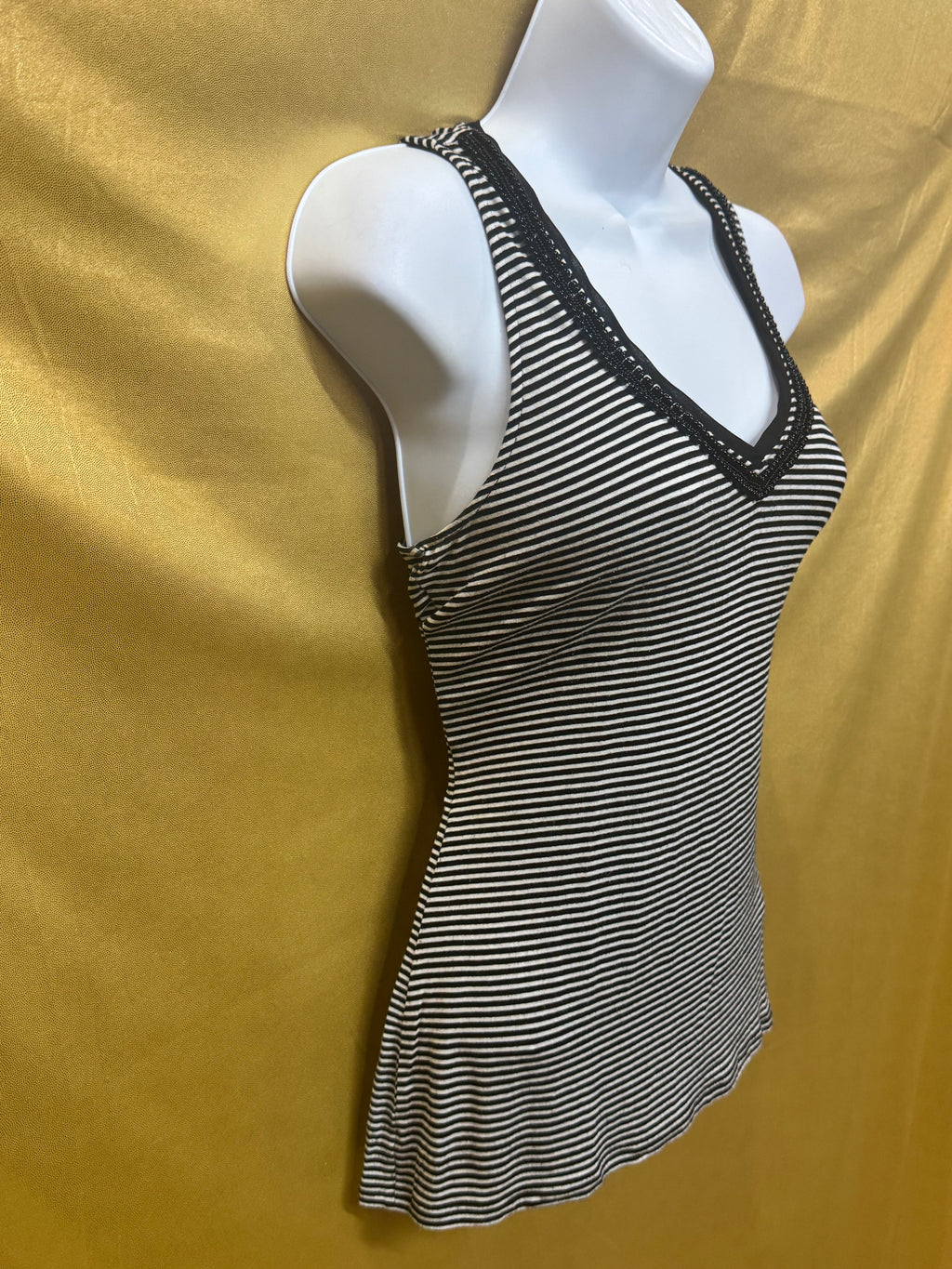 White House Black Market Beaded V-Neck Striped Tank Top - Size XS