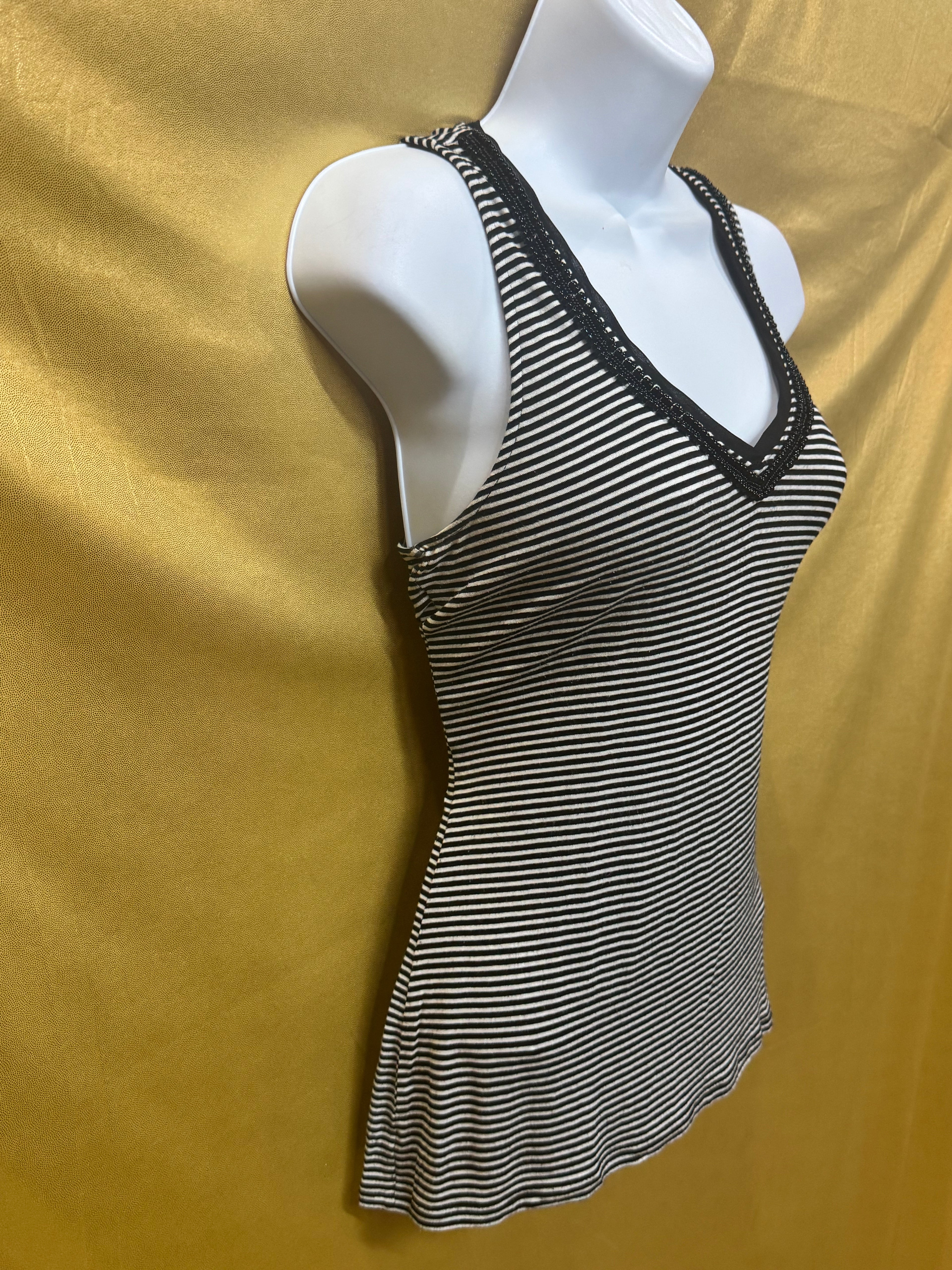 White House Black Market Beaded V-Neck Striped Tank Top - Size XS