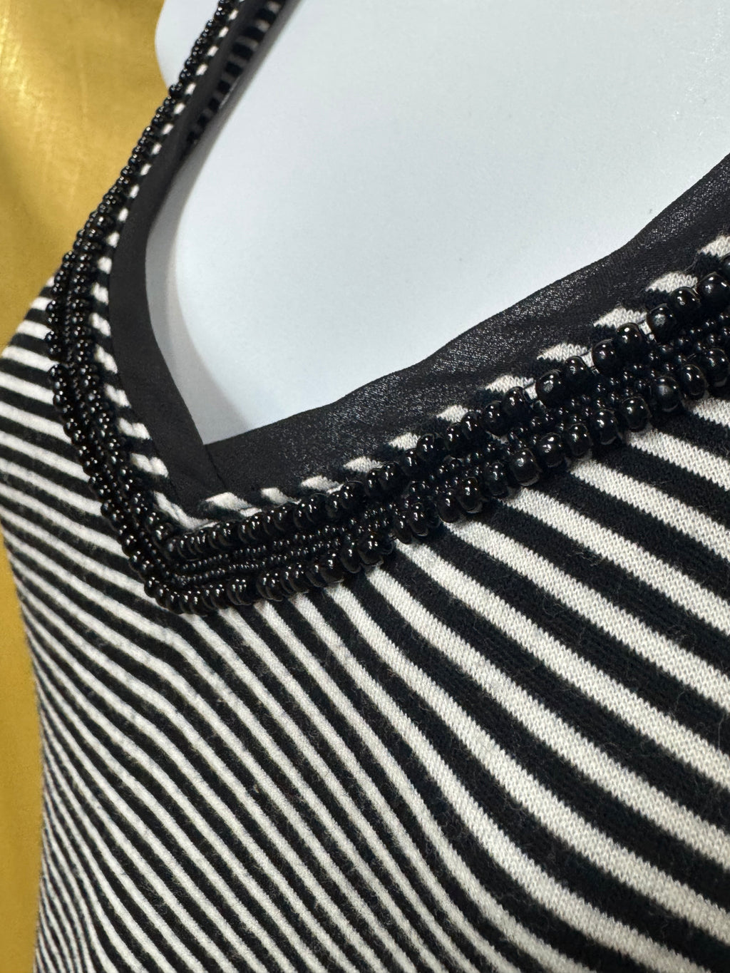 White House Black Market Beaded V-Neck Striped Tank Top - Size XS