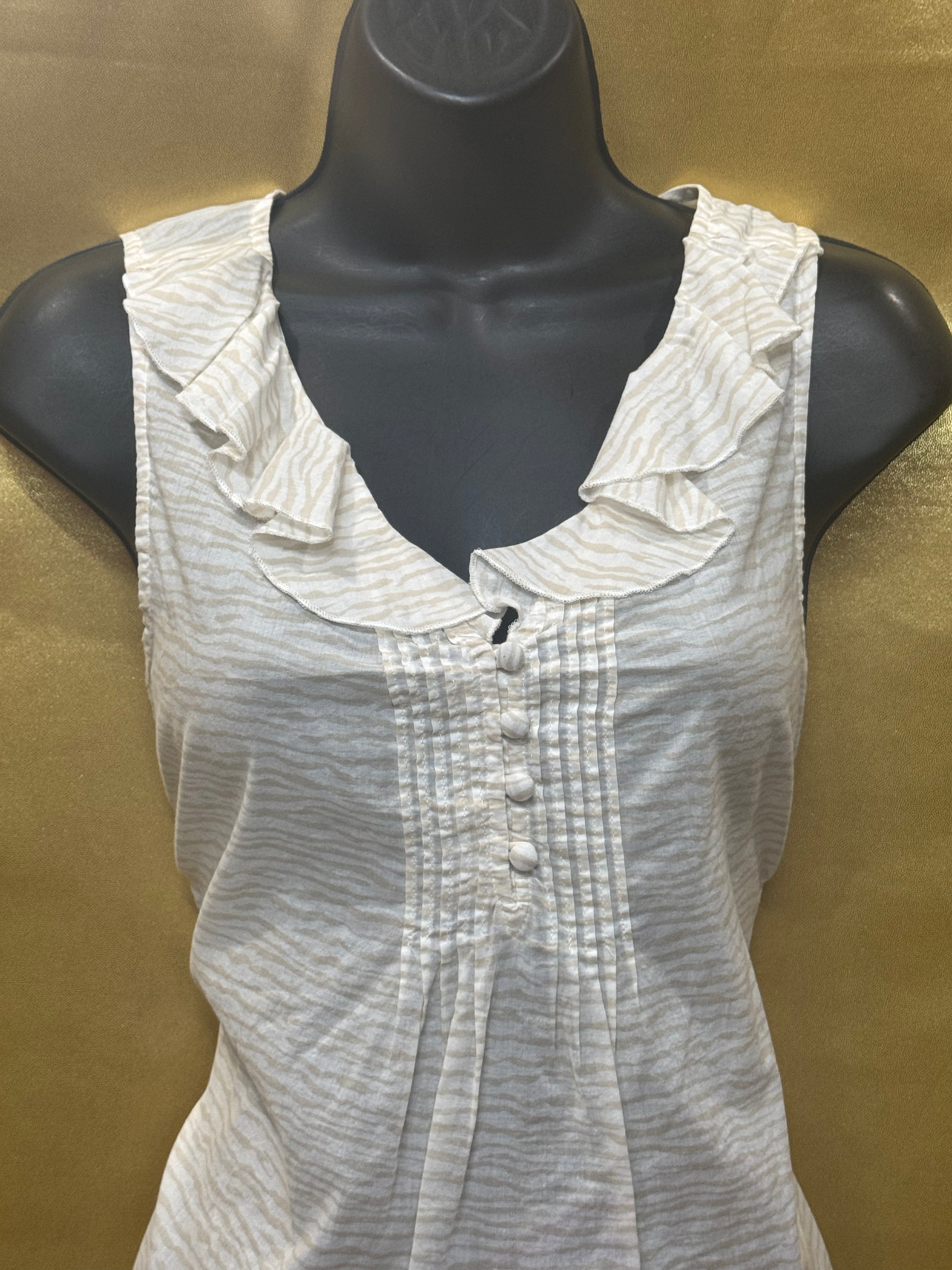 Loft by Ann Taylor Ivory Ruffle Neck Pintuck Sleeveless Blouse - Size XS