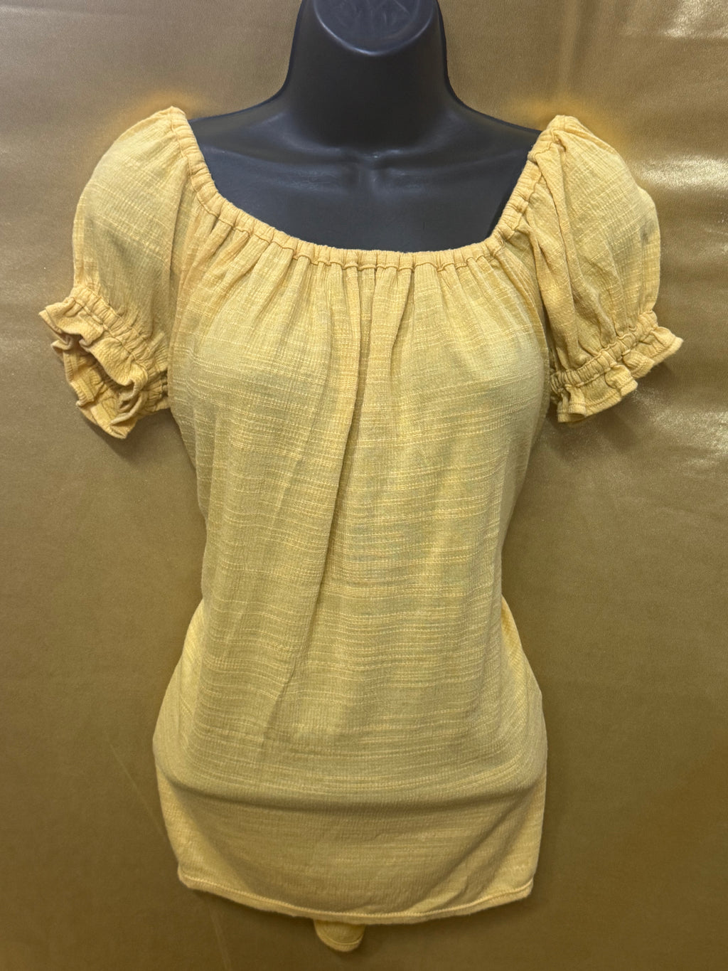 Max Studio Boho Ruffle Short Sleeve Top Yellow XS