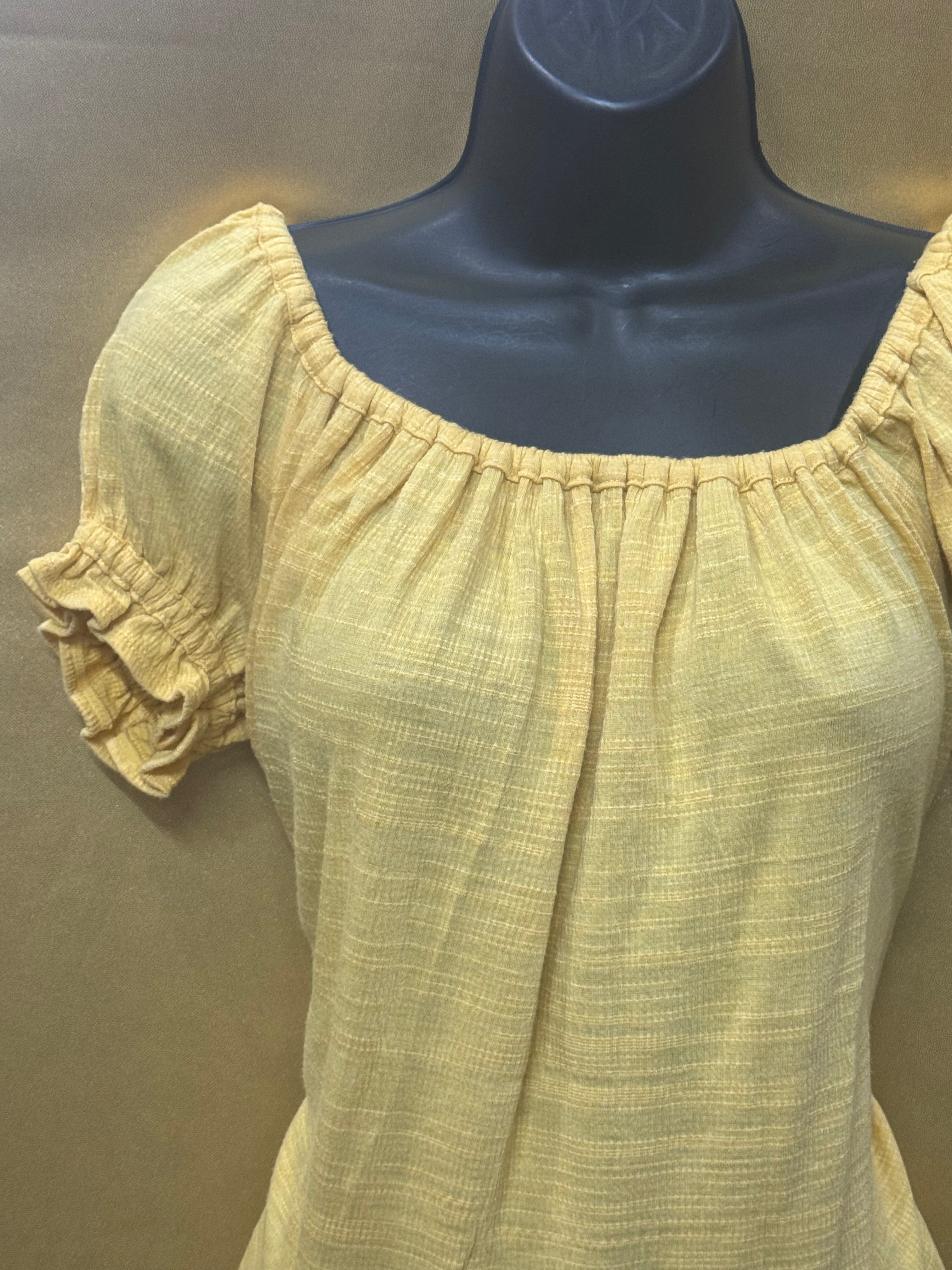Max Studio Boho Ruffle Short Sleeve Top Yellow XS