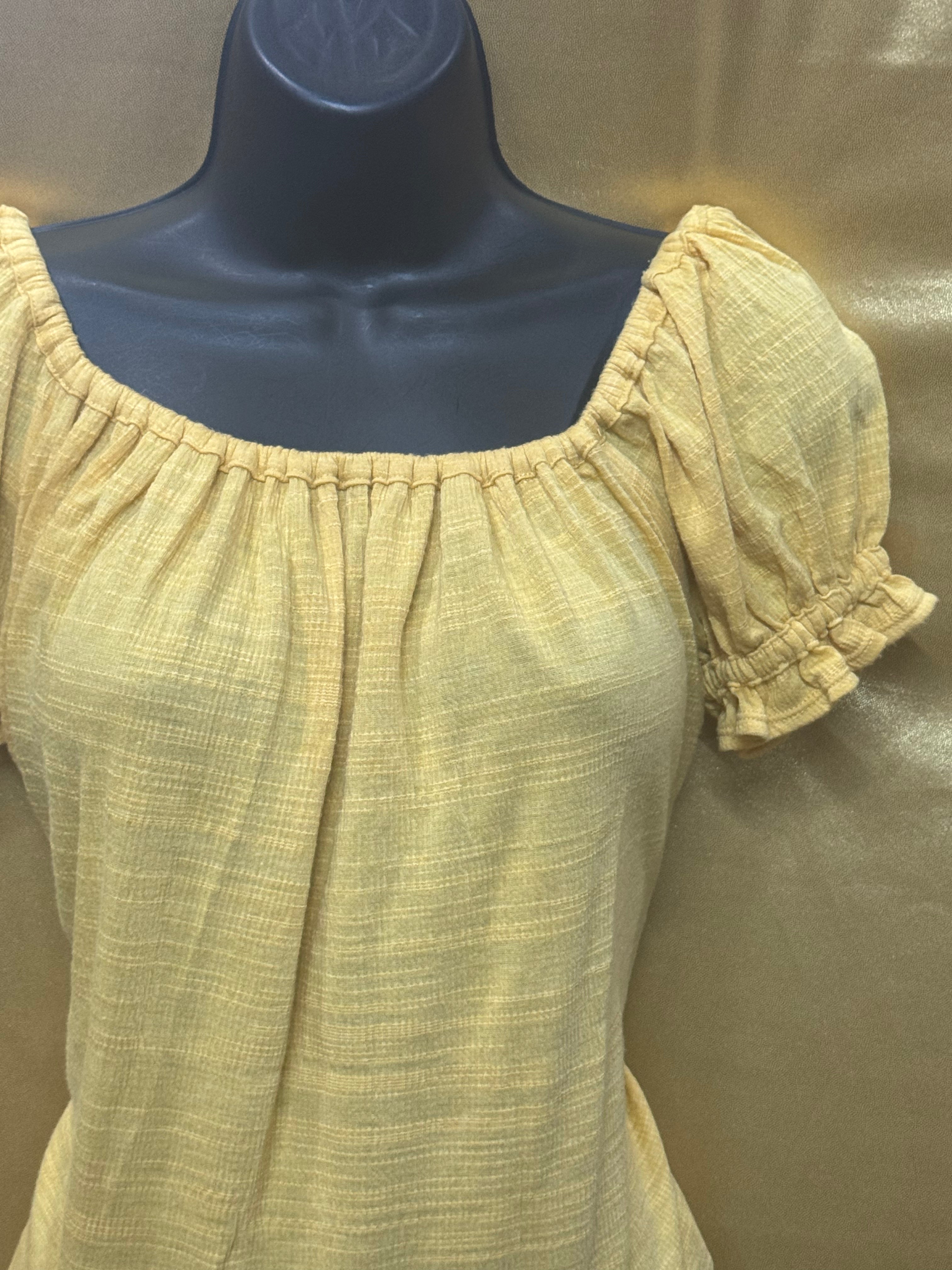 Max Studio Boho Ruffle Short Sleeve Top Yellow XS