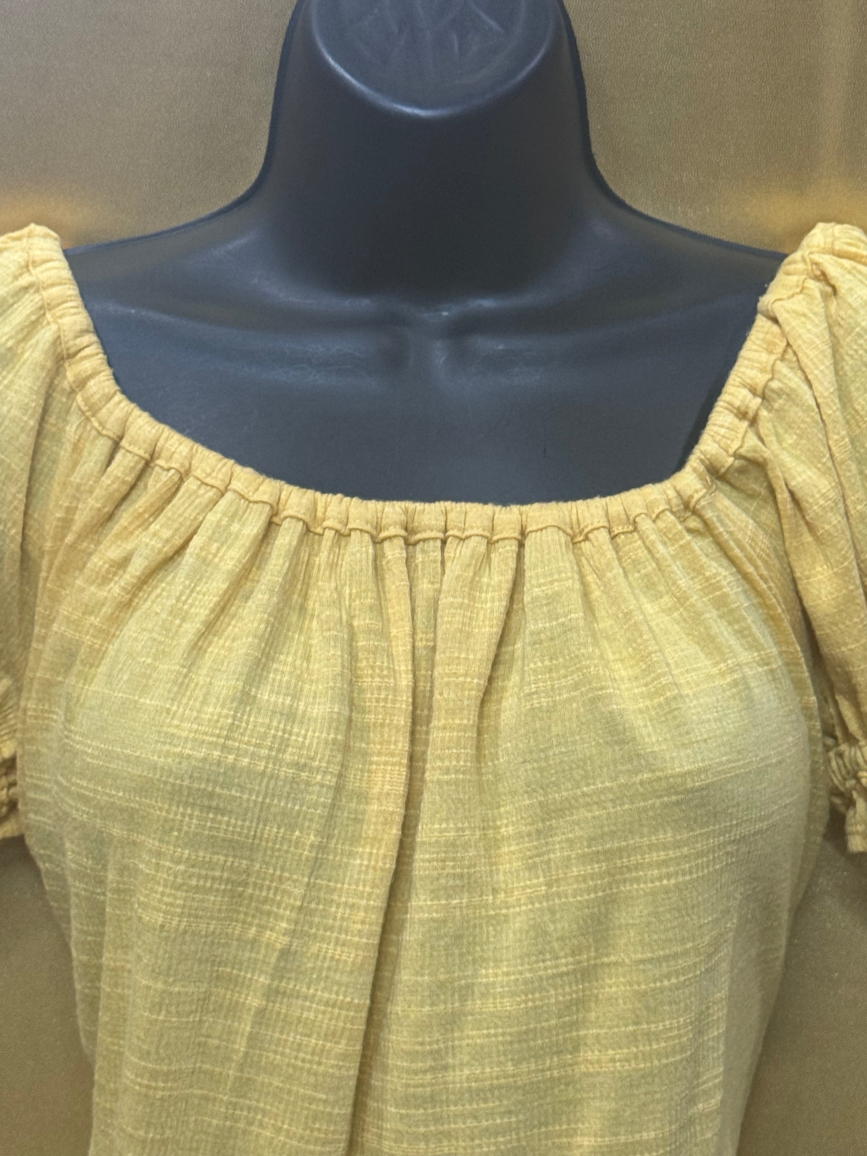 Max Studio Boho Ruffle Short Sleeve Top Yellow XS