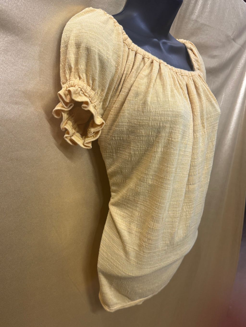 Max Studio Boho Ruffle Short Sleeve Top Yellow XS
