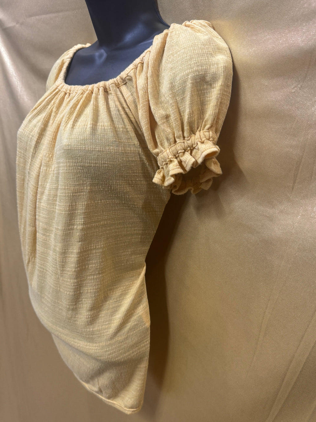 Max Studio Boho Ruffle Short Sleeve Top Yellow XS
