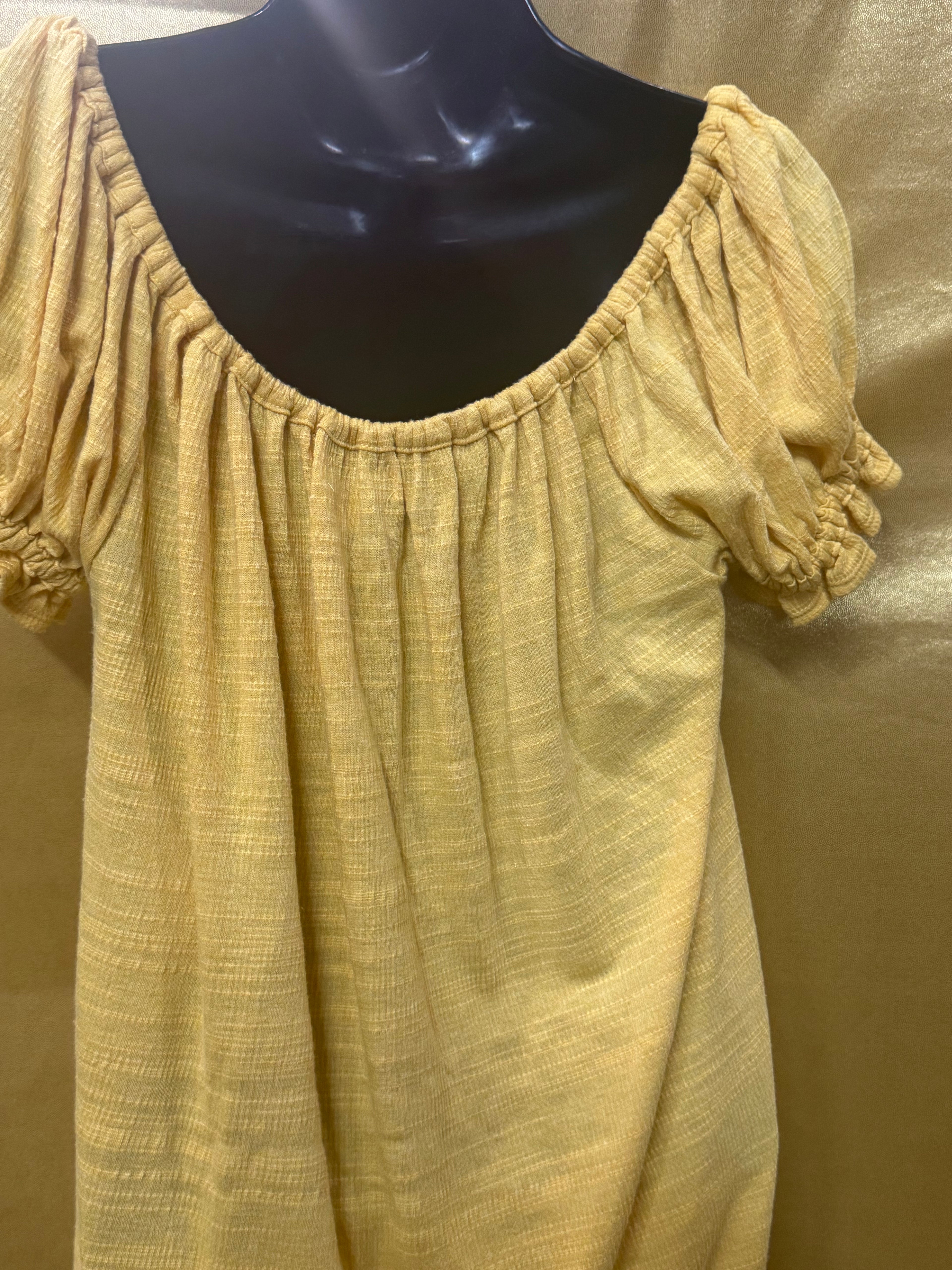 Max Studio Boho Ruffle Short Sleeve Top Yellow XS