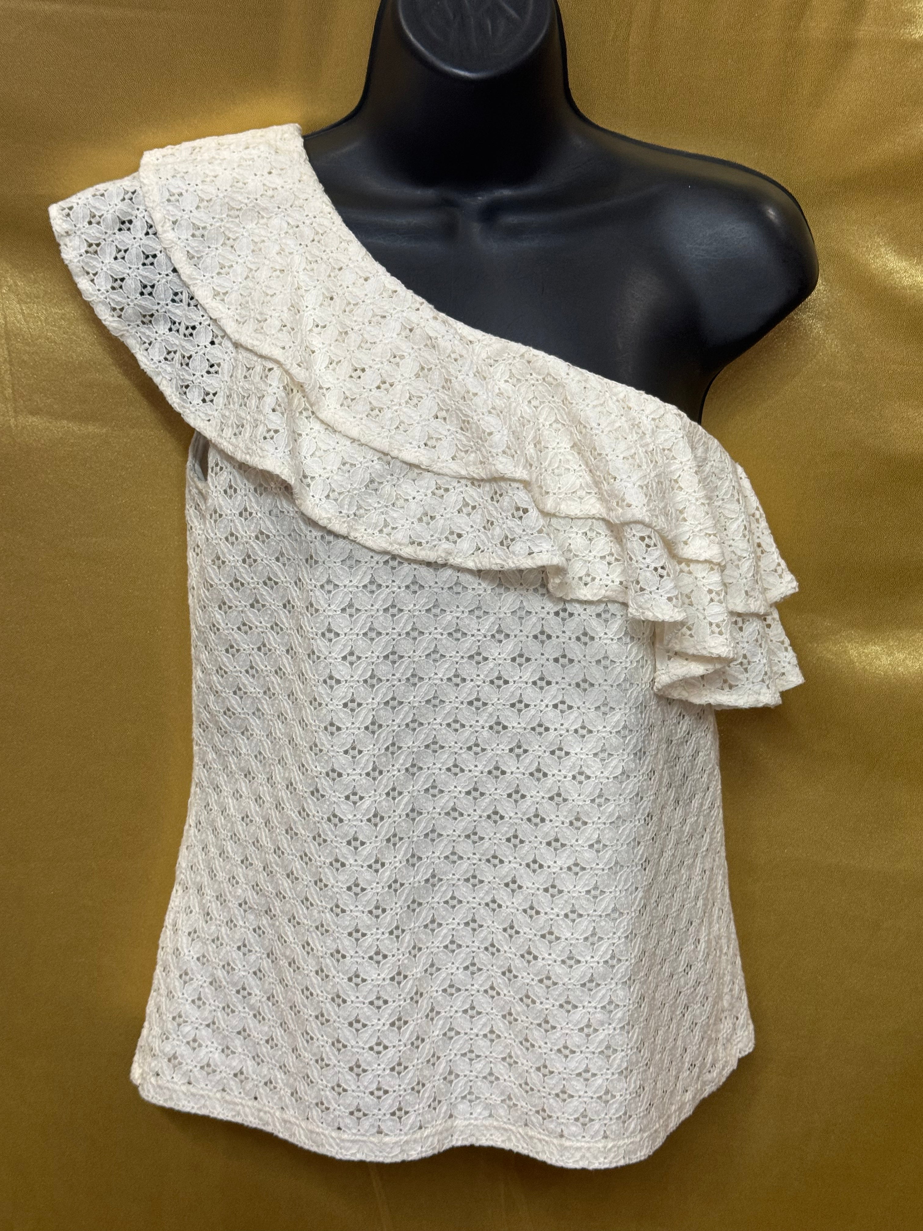 Banana Republic White Eyelet One-Shoulder Ruffle Top - Size XS