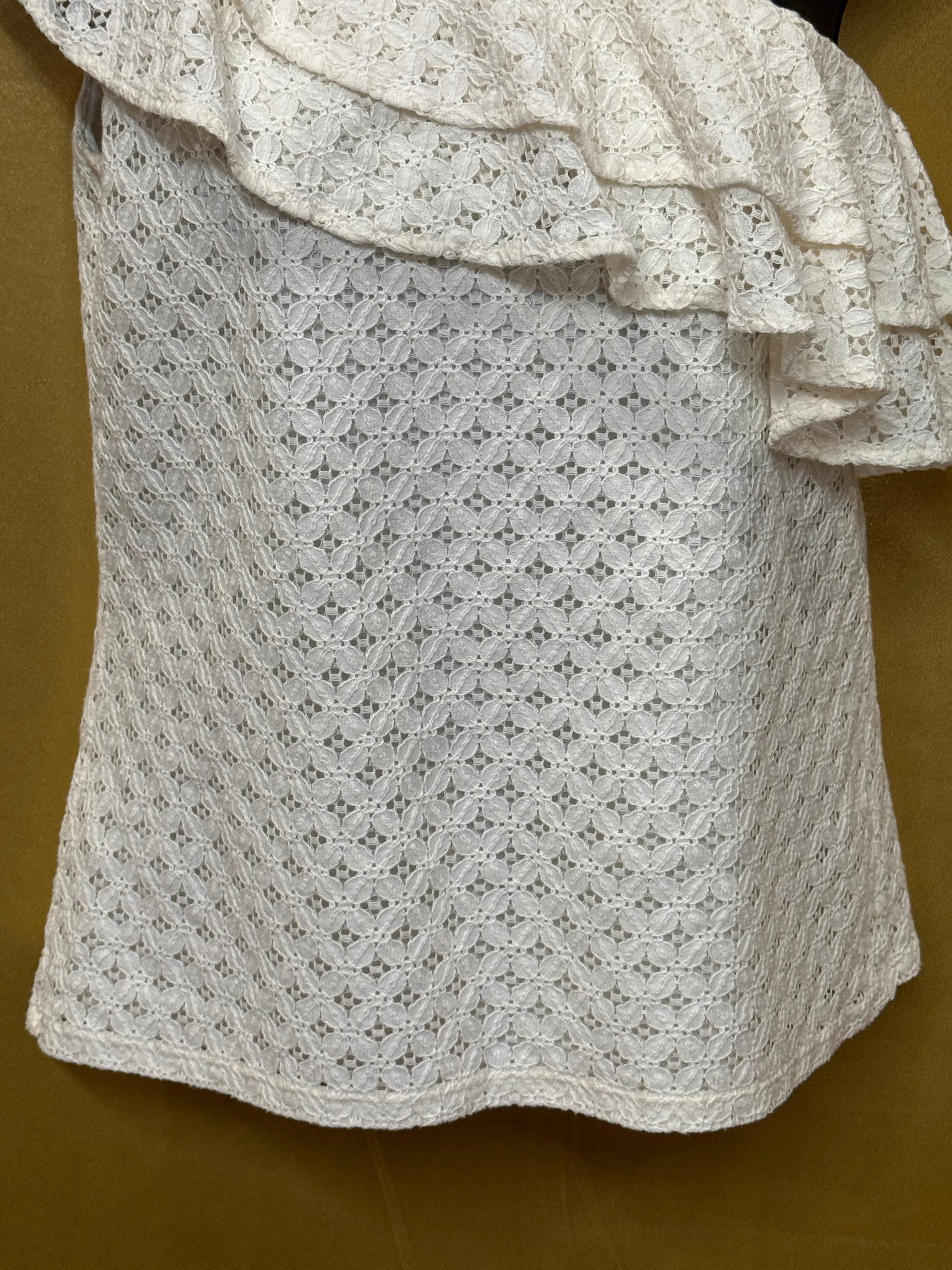 Banana Republic White Eyelet One-Shoulder Ruffle Top - Size XS