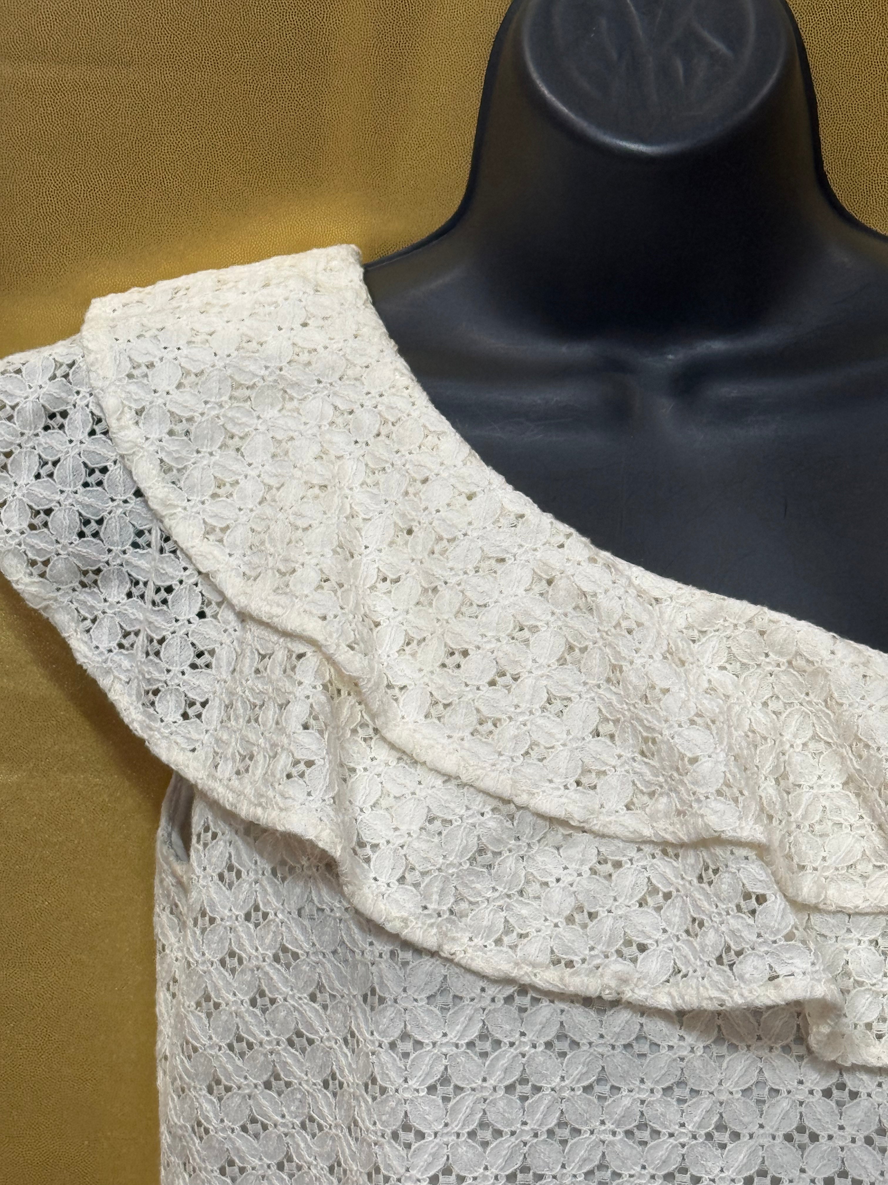 Banana Republic White Eyelet One-Shoulder Ruffle Top - Size XS