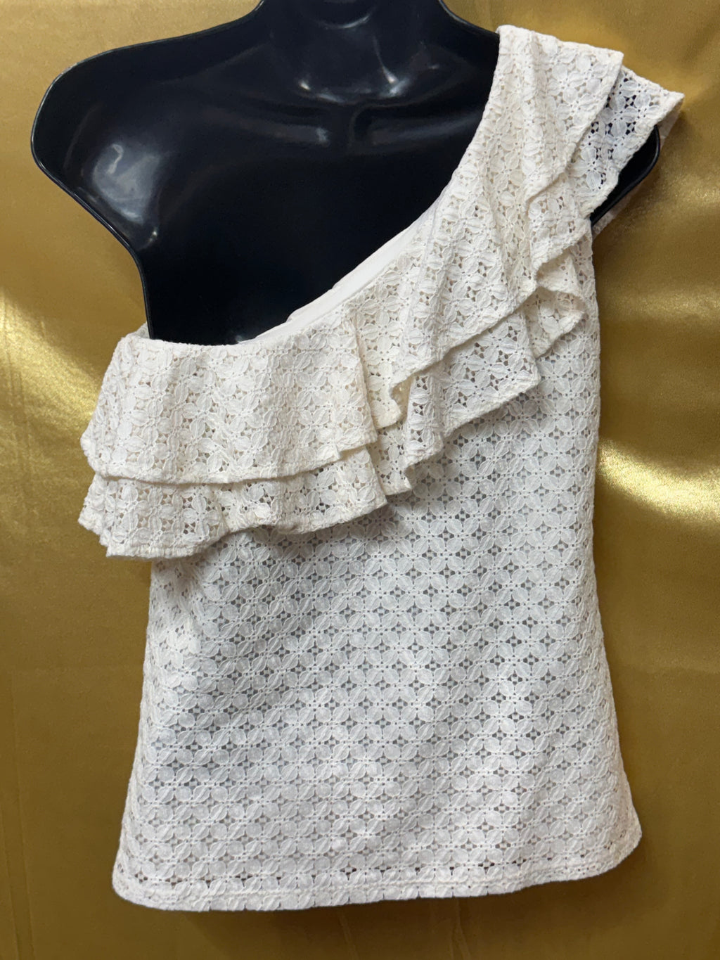 Banana Republic White Eyelet One-Shoulder Ruffle Top - Size XS