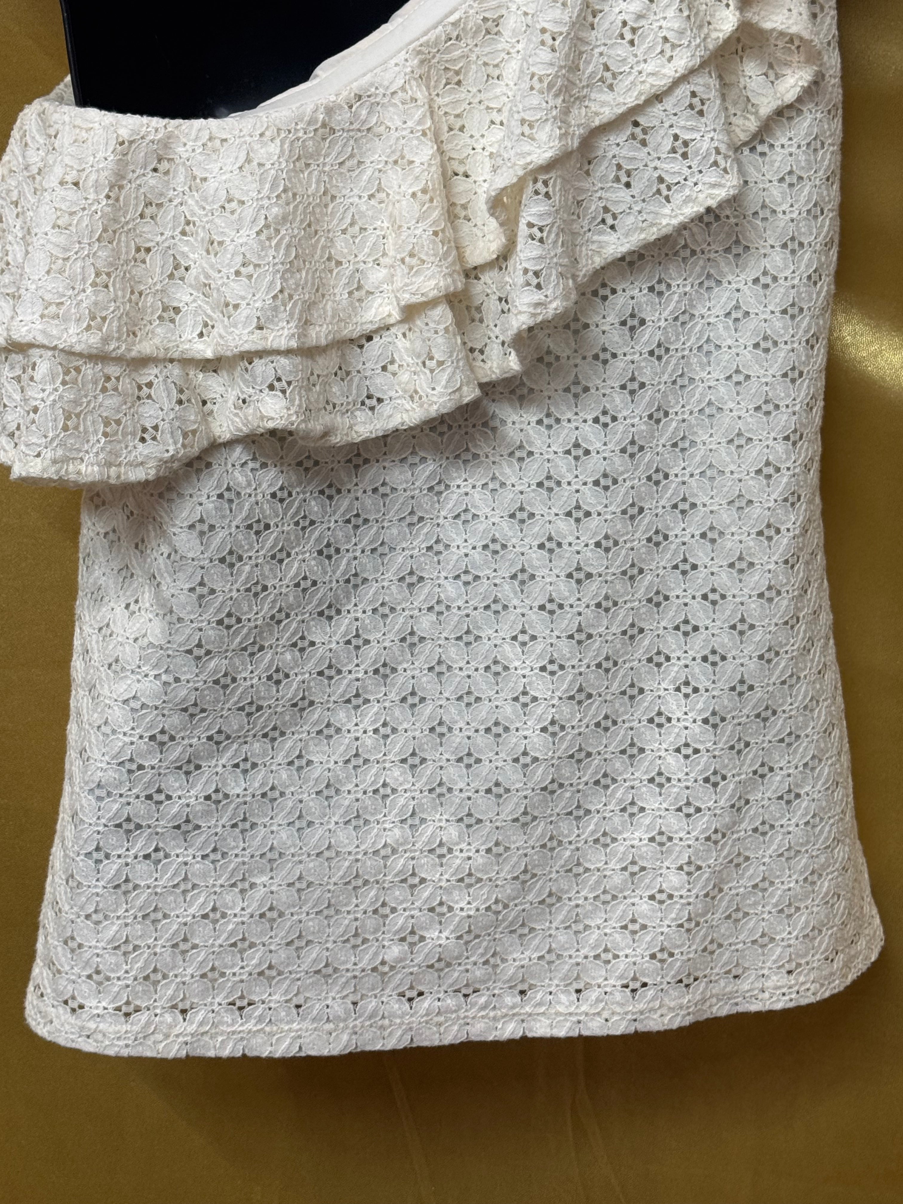 Banana Republic White Eyelet One-Shoulder Ruffle Top - Size XS