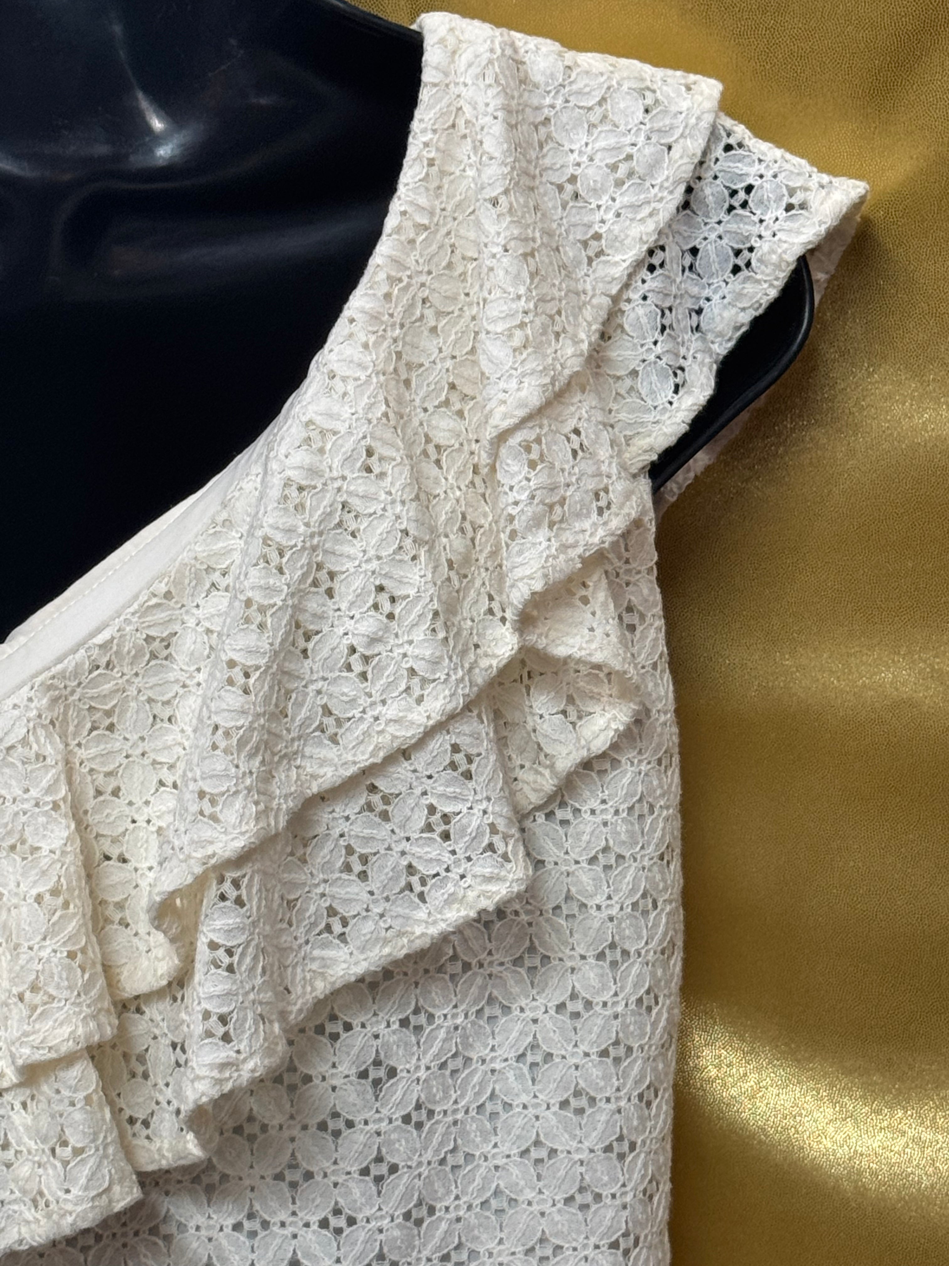 Banana Republic White Eyelet One-Shoulder Ruffle Top - Size XS