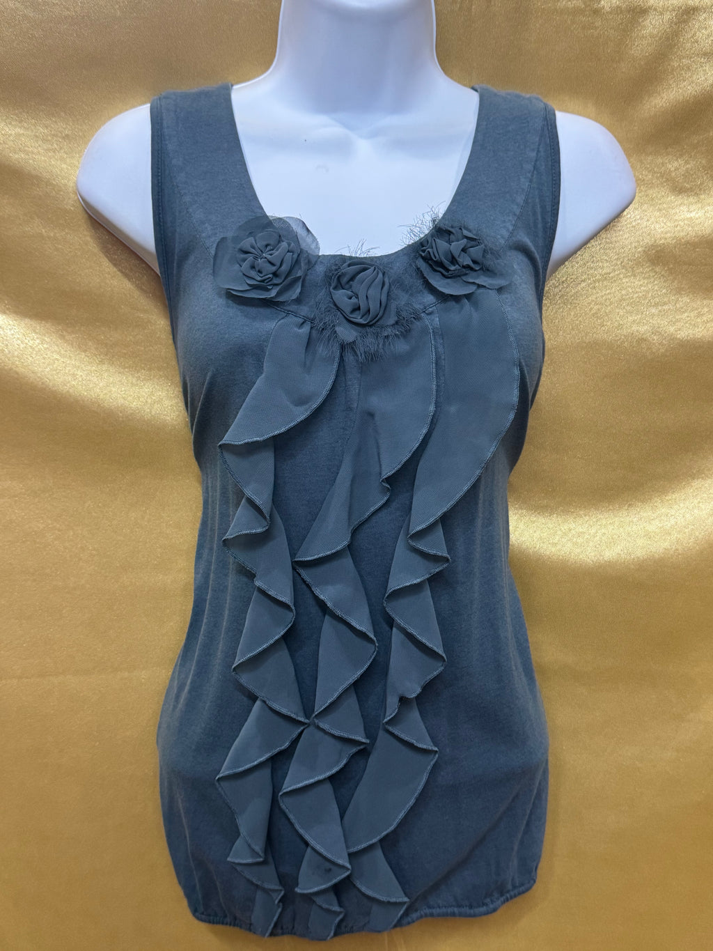 LOFT Dusty Blue Ruffled Floral Tank Top – Size XS