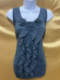 LOFT Dusty Blue Ruffled Floral Tank Top – Size XS