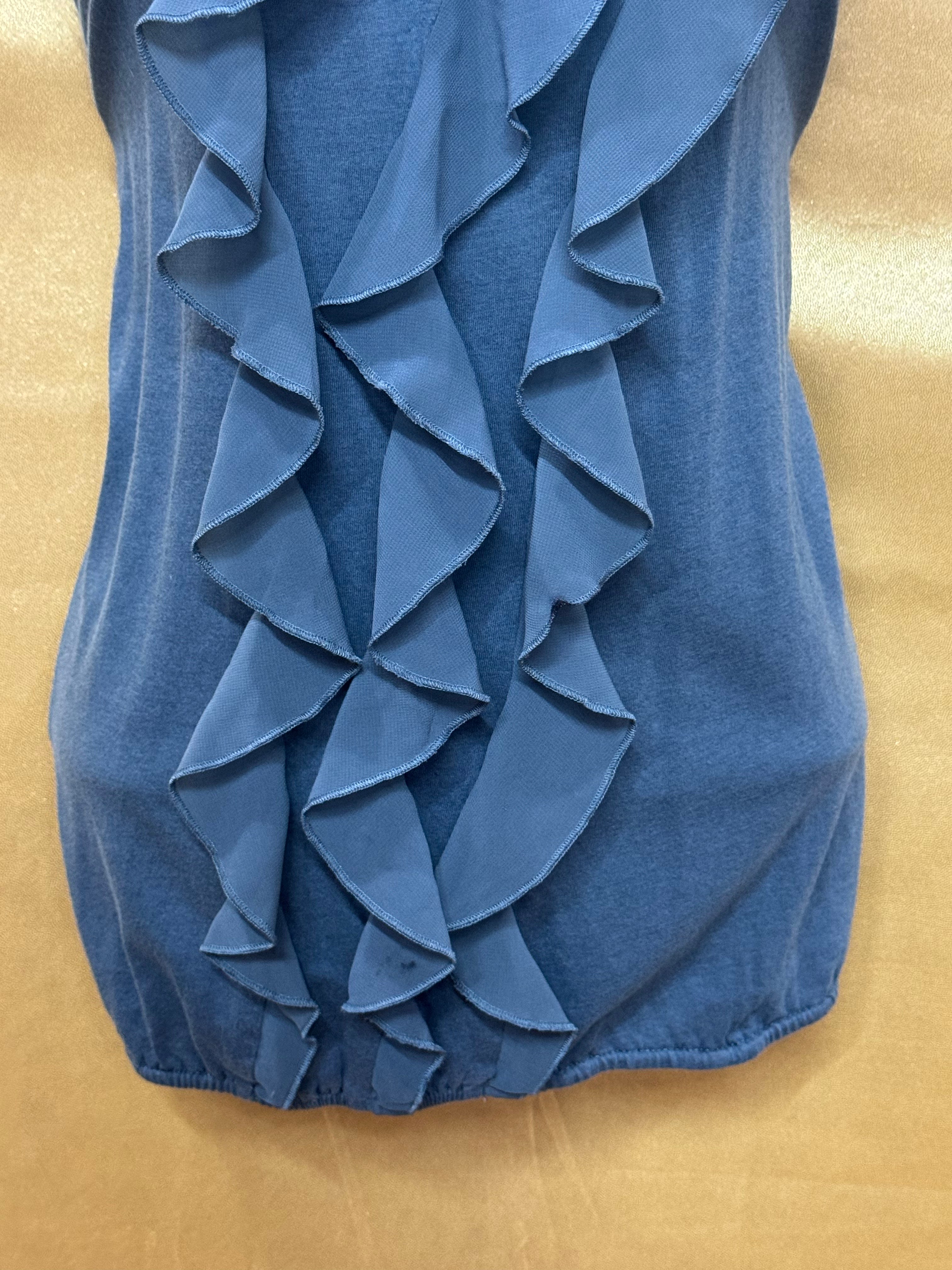 LOFT Dusty Blue Ruffled Floral Tank Top – Size XS