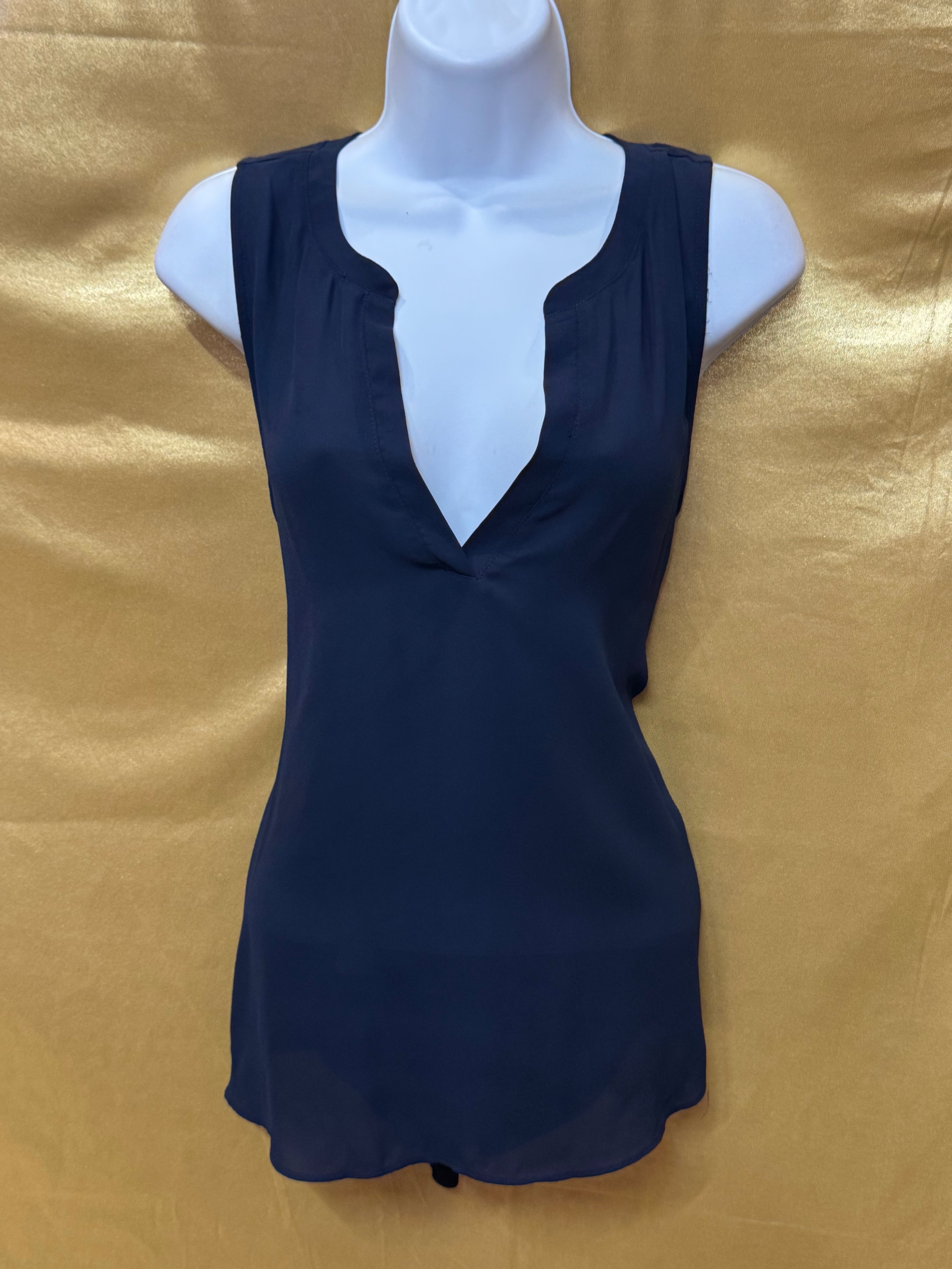 LOFT Dark Blue Notched V-Neck Sleeveless Blouse Top - Size XS