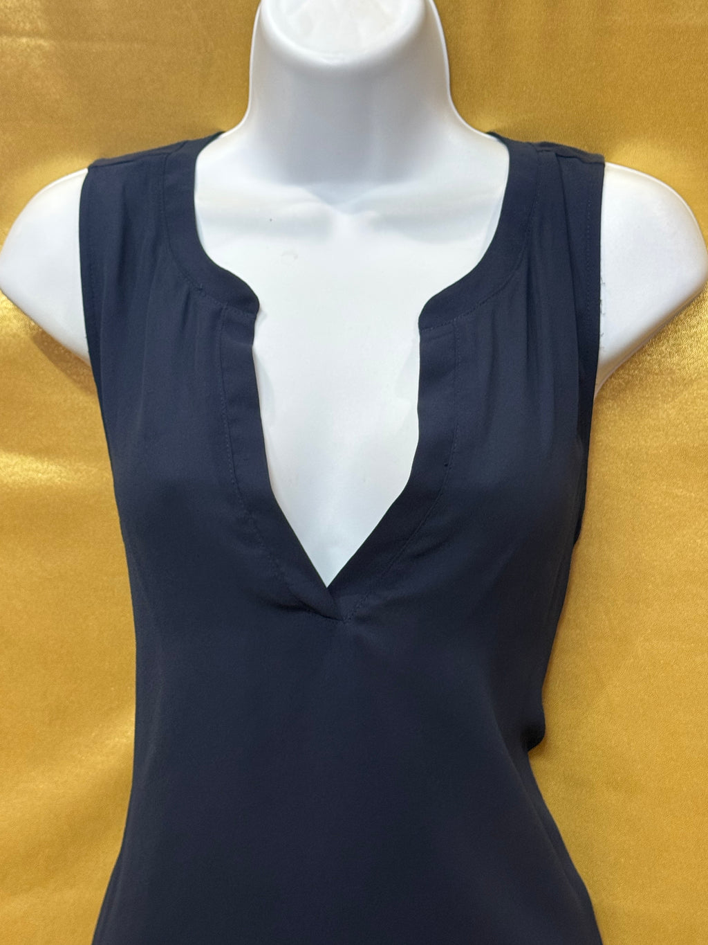 LOFT Dark Blue Notched V-Neck Sleeveless Blouse Top - Size XS
