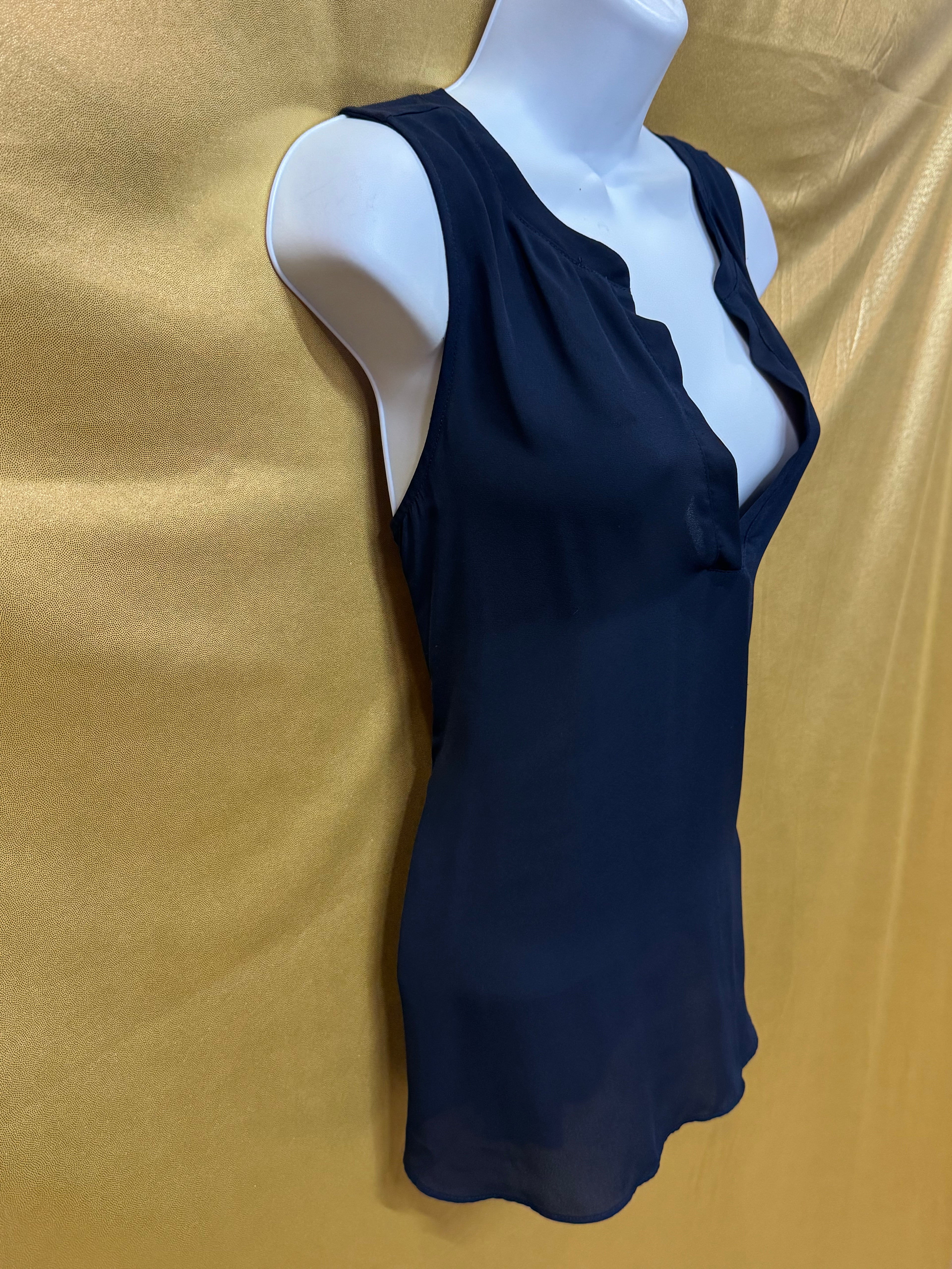 LOFT Dark Blue Notched V-Neck Sleeveless Blouse Top - Size XS