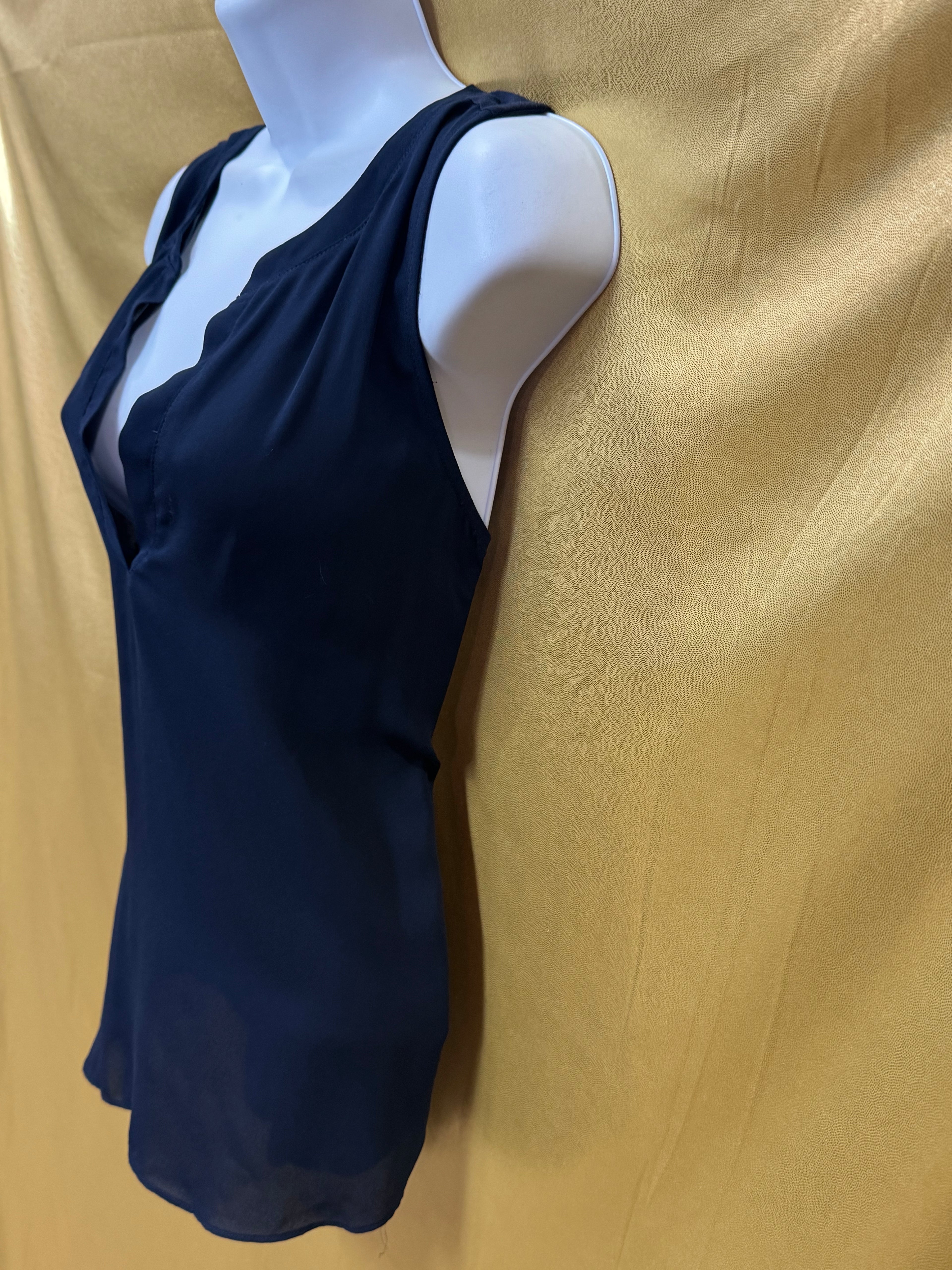 LOFT Dark Blue Notched V-Neck Sleeveless Blouse Top - Size XS