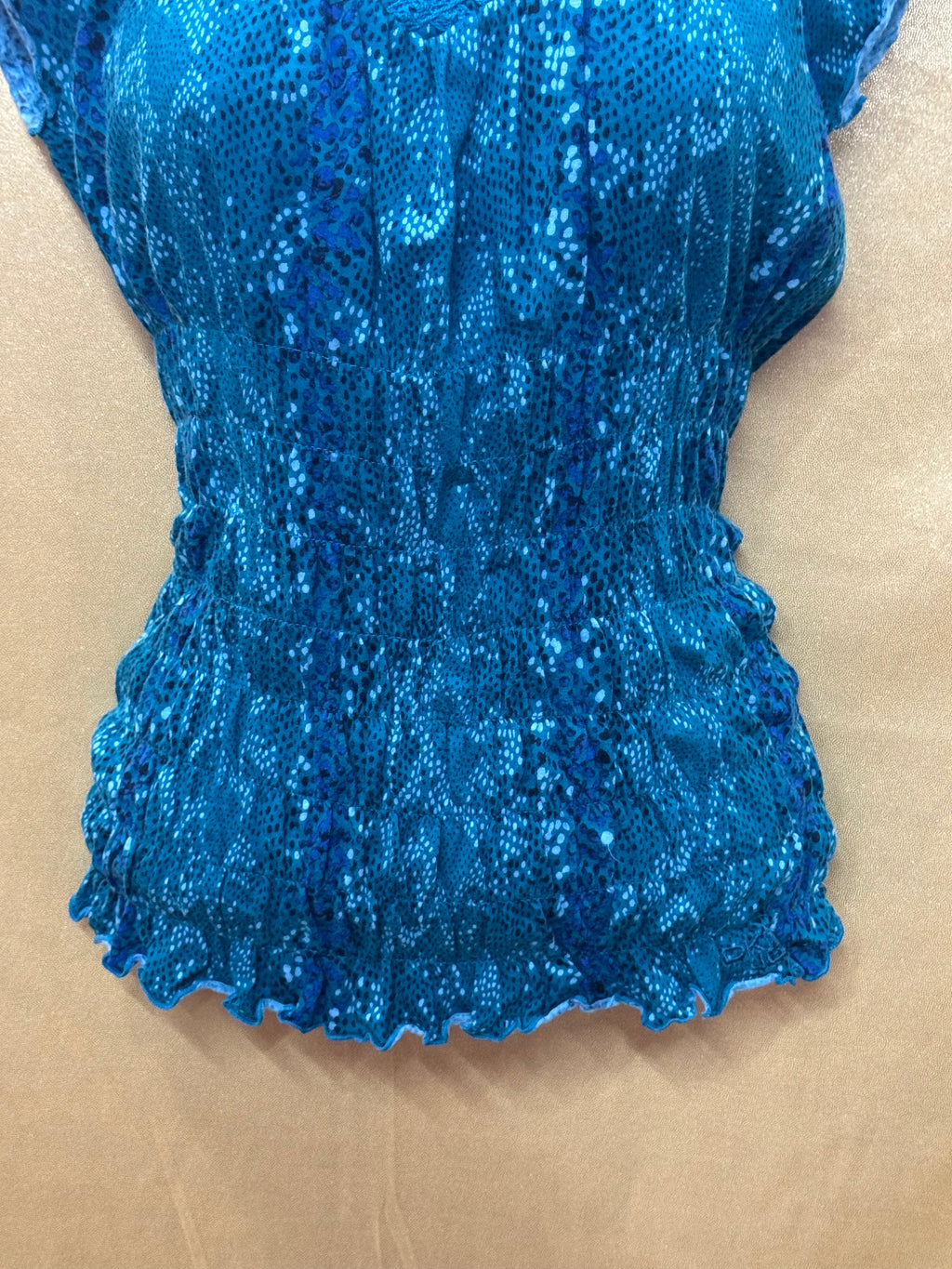 Vintage Y2K DKNY Jeans Teal Smocked Sequin V-Neck Blouse - Size XS