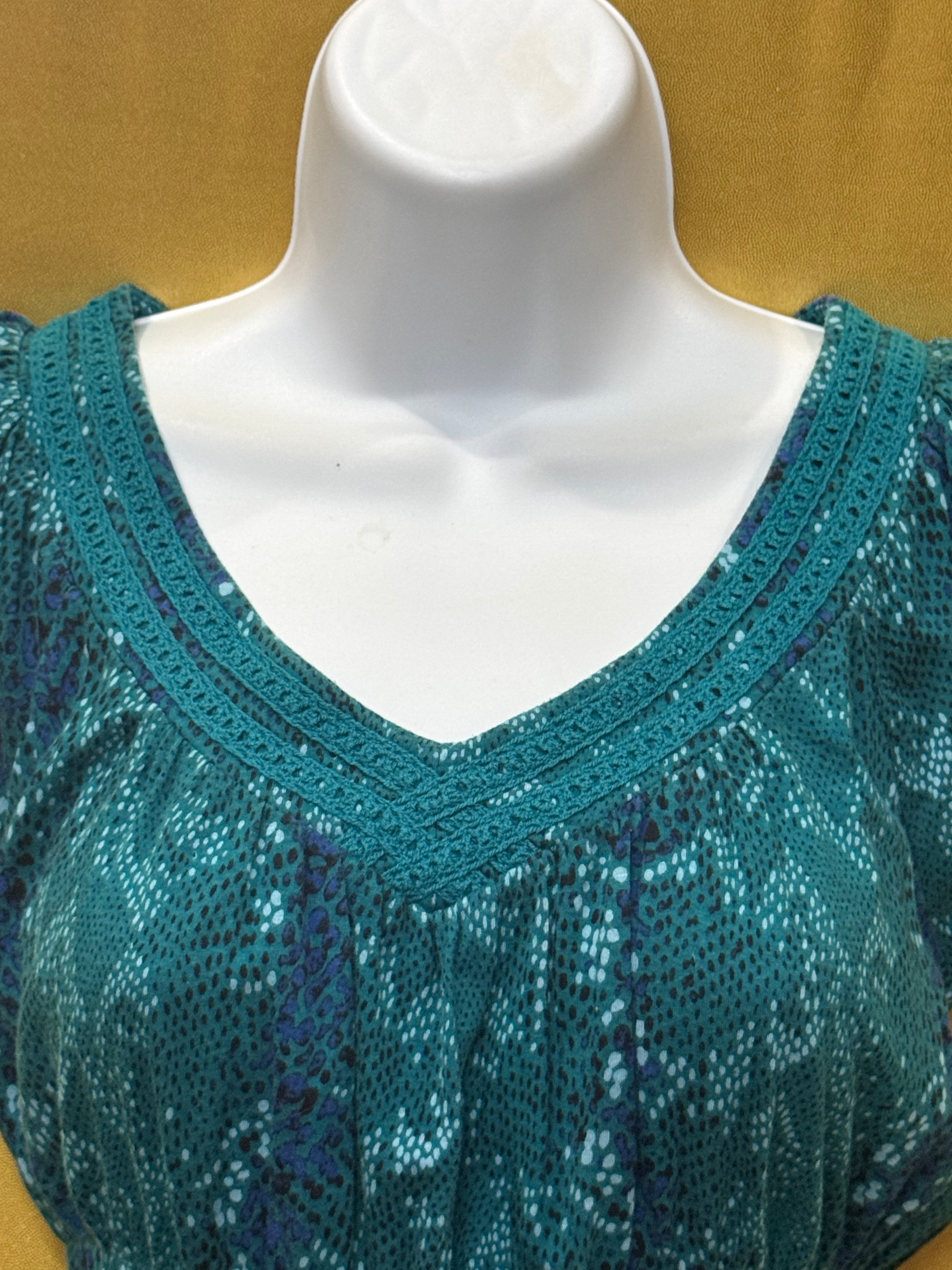 Vintage Y2K DKNY Jeans Teal Smocked Sequin V-Neck Blouse - Size XS