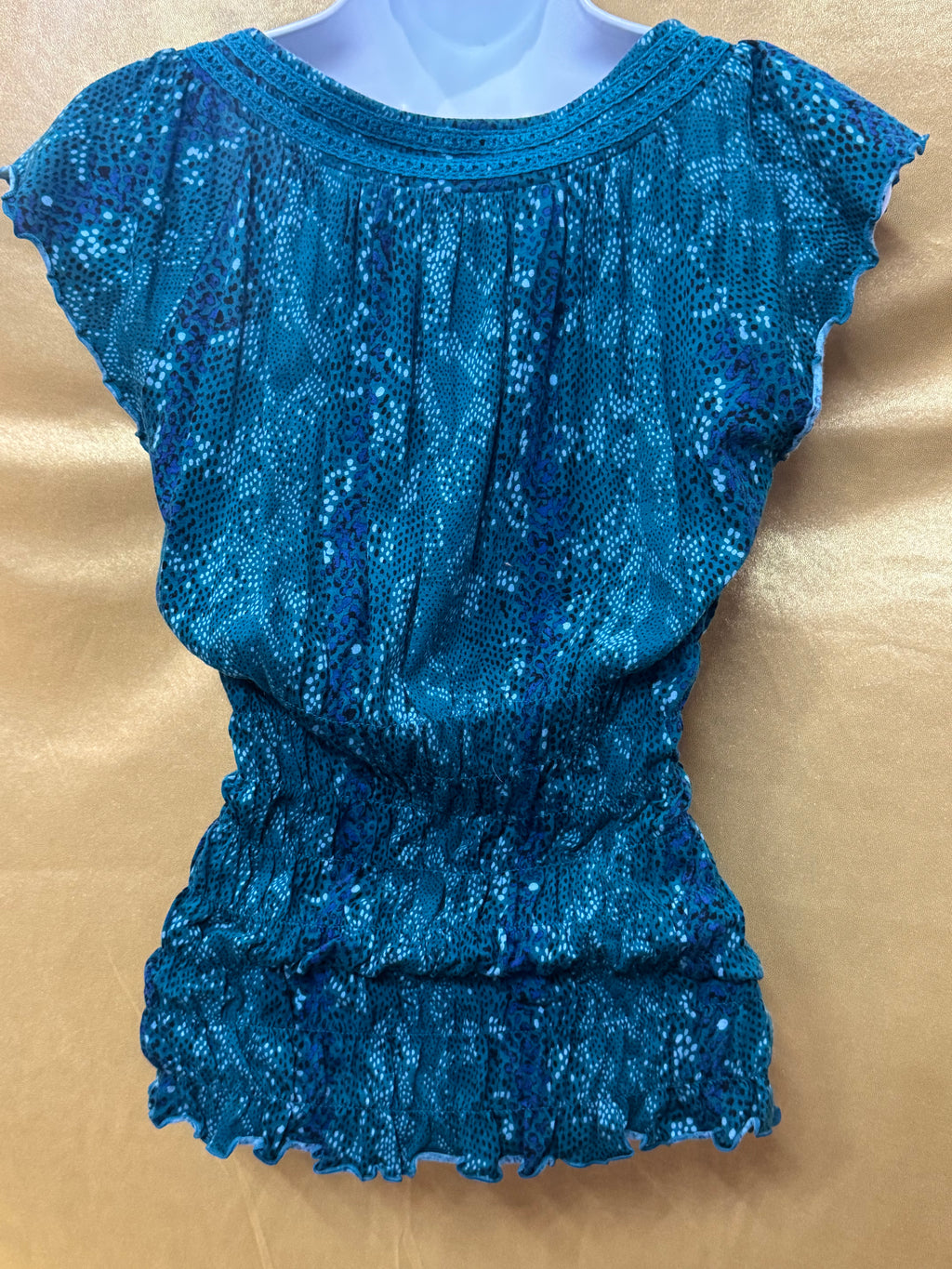 Vintage Y2K DKNY Jeans Teal Smocked Sequin V-Neck Blouse - Size XS
