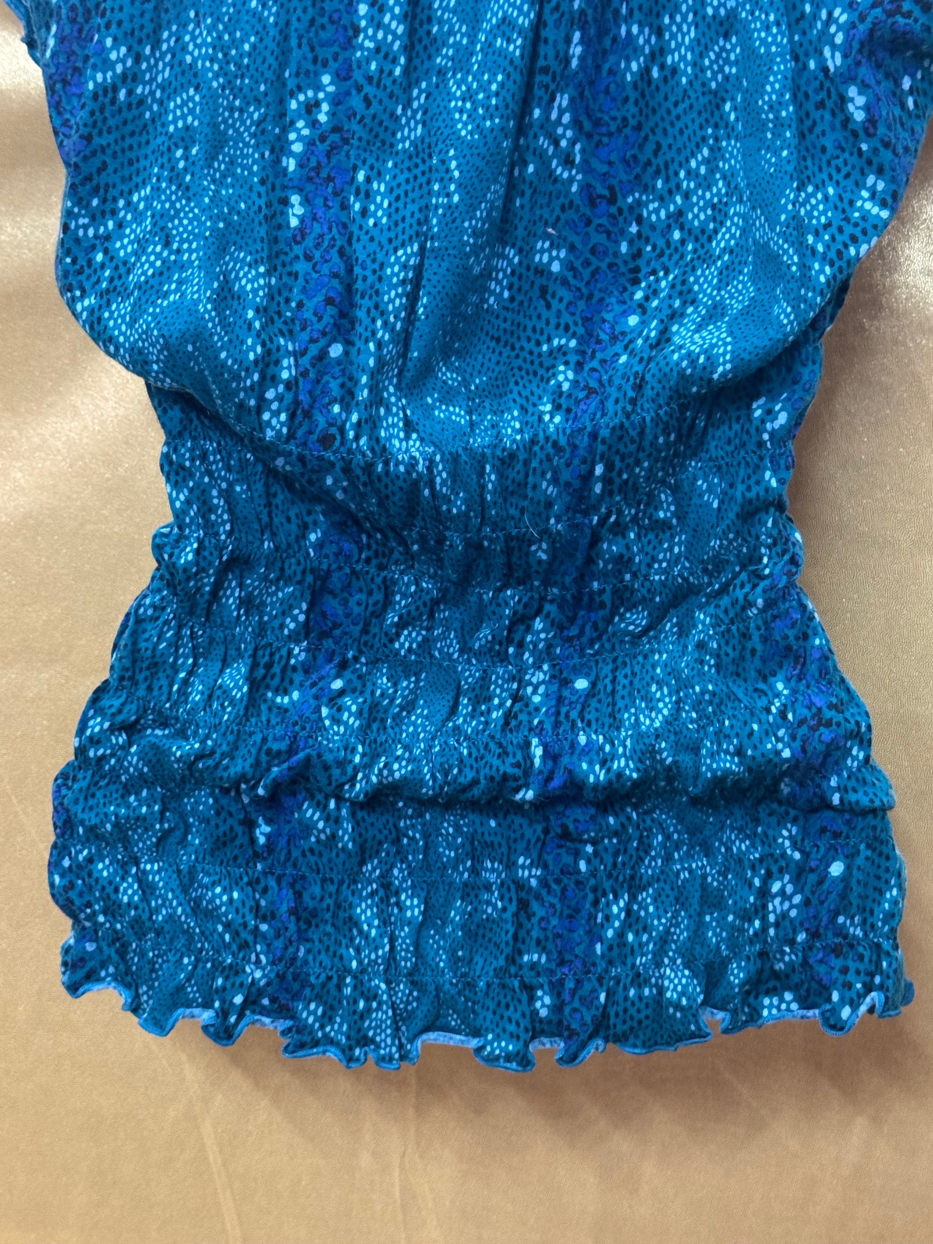 Vintage Y2K DKNY Jeans Teal Smocked Sequin V-Neck Blouse - Size XS