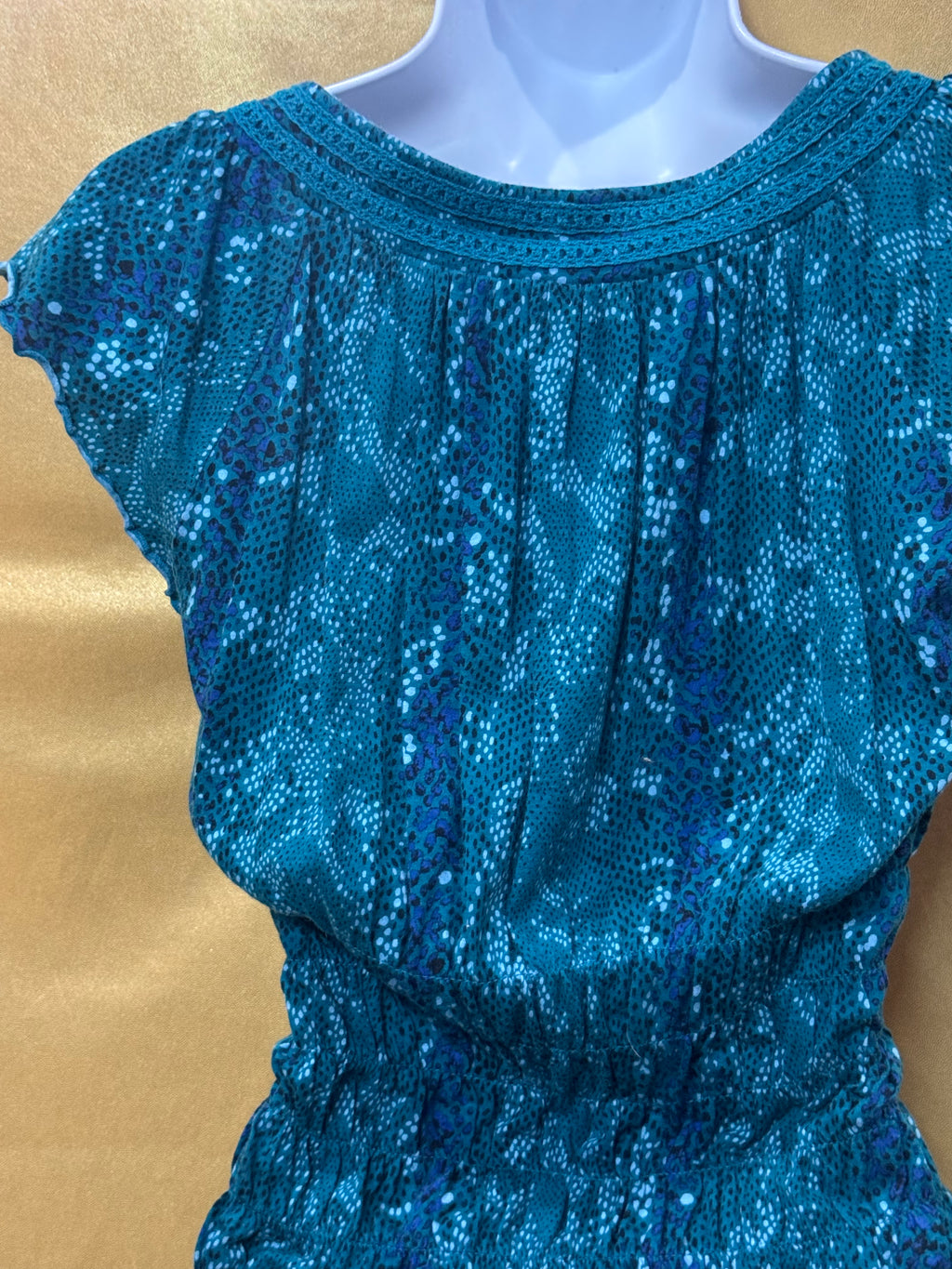 Vintage Y2K DKNY Jeans Teal Smocked Sequin V-Neck Blouse - Size XS