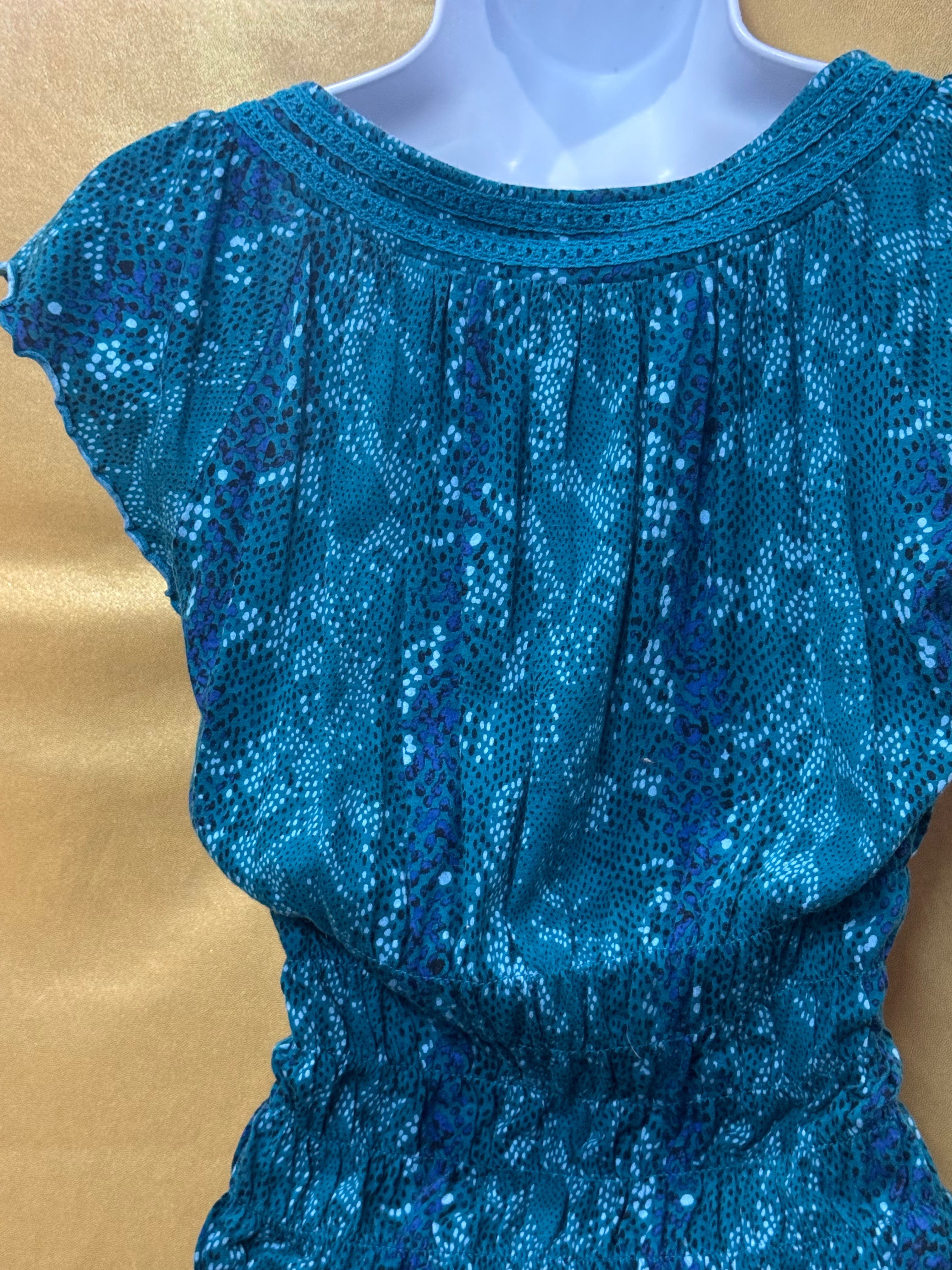 Vintage Y2K DKNY Jeans Teal Smocked Sequin V-Neck Blouse - Size XS