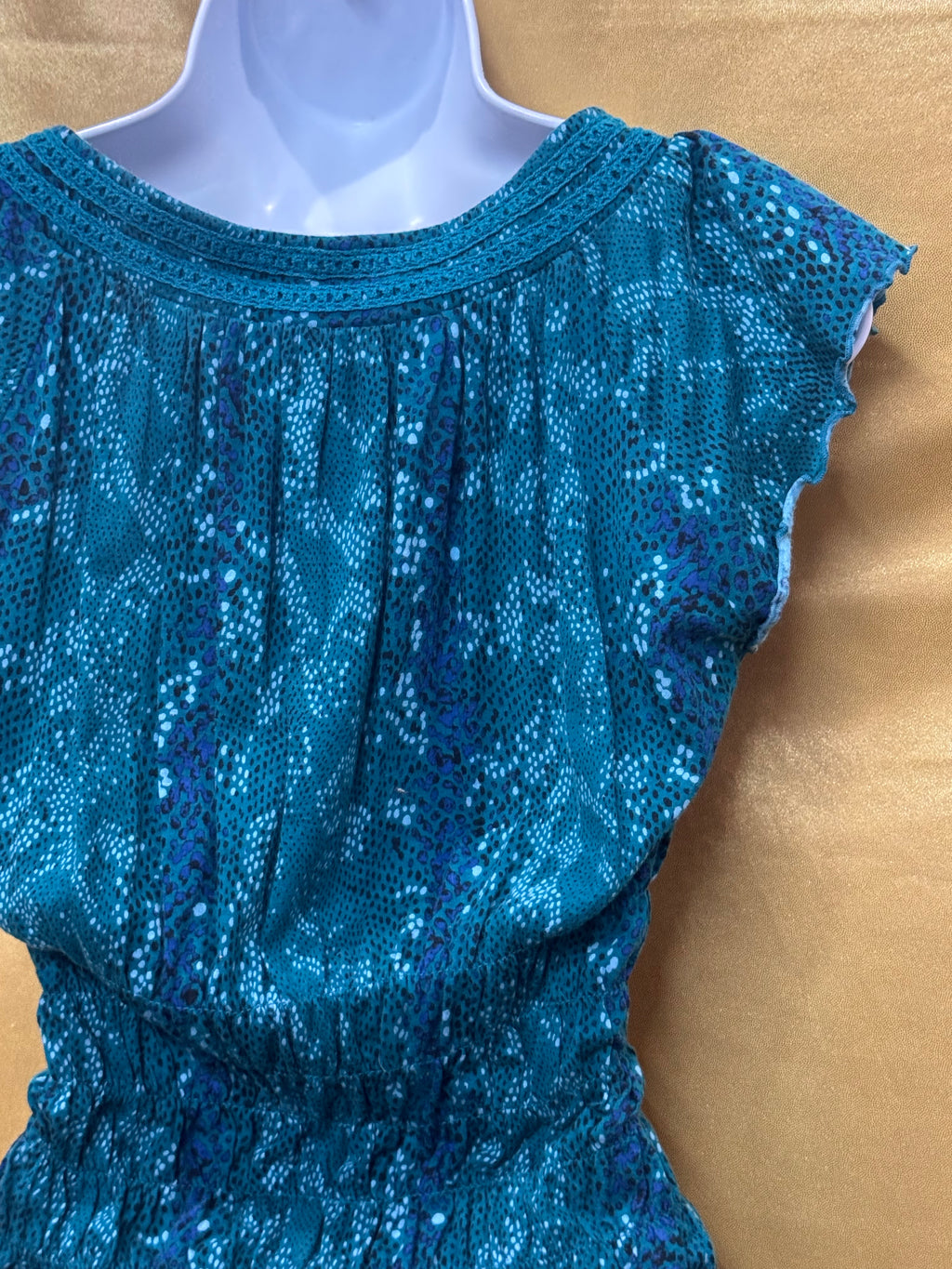 Vintage Y2K DKNY Jeans Teal Smocked Sequin V-Neck Blouse - Size XS