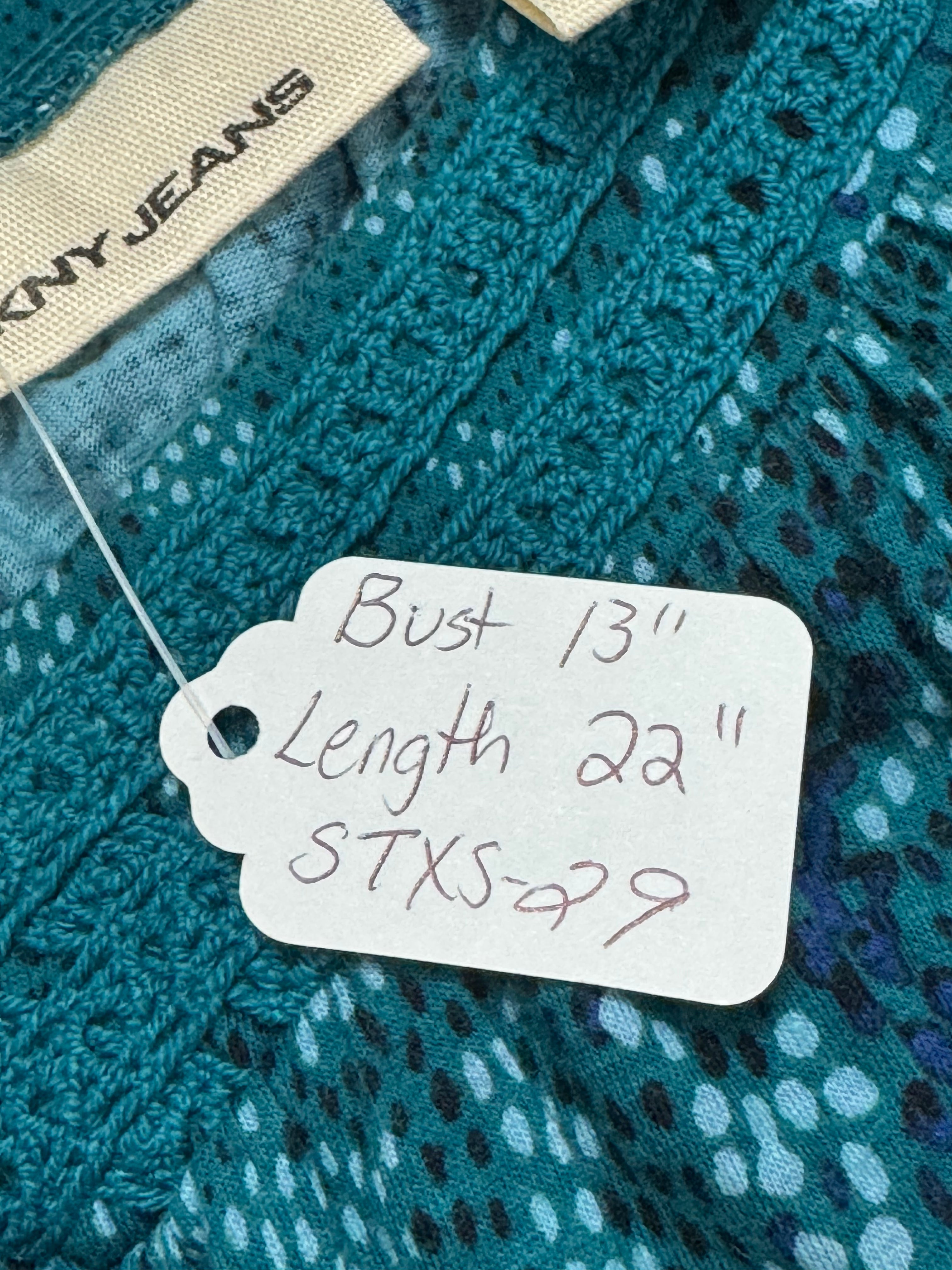 Vintage Y2K DKNY Jeans Teal Smocked Sequin V-Neck Blouse - Size XS