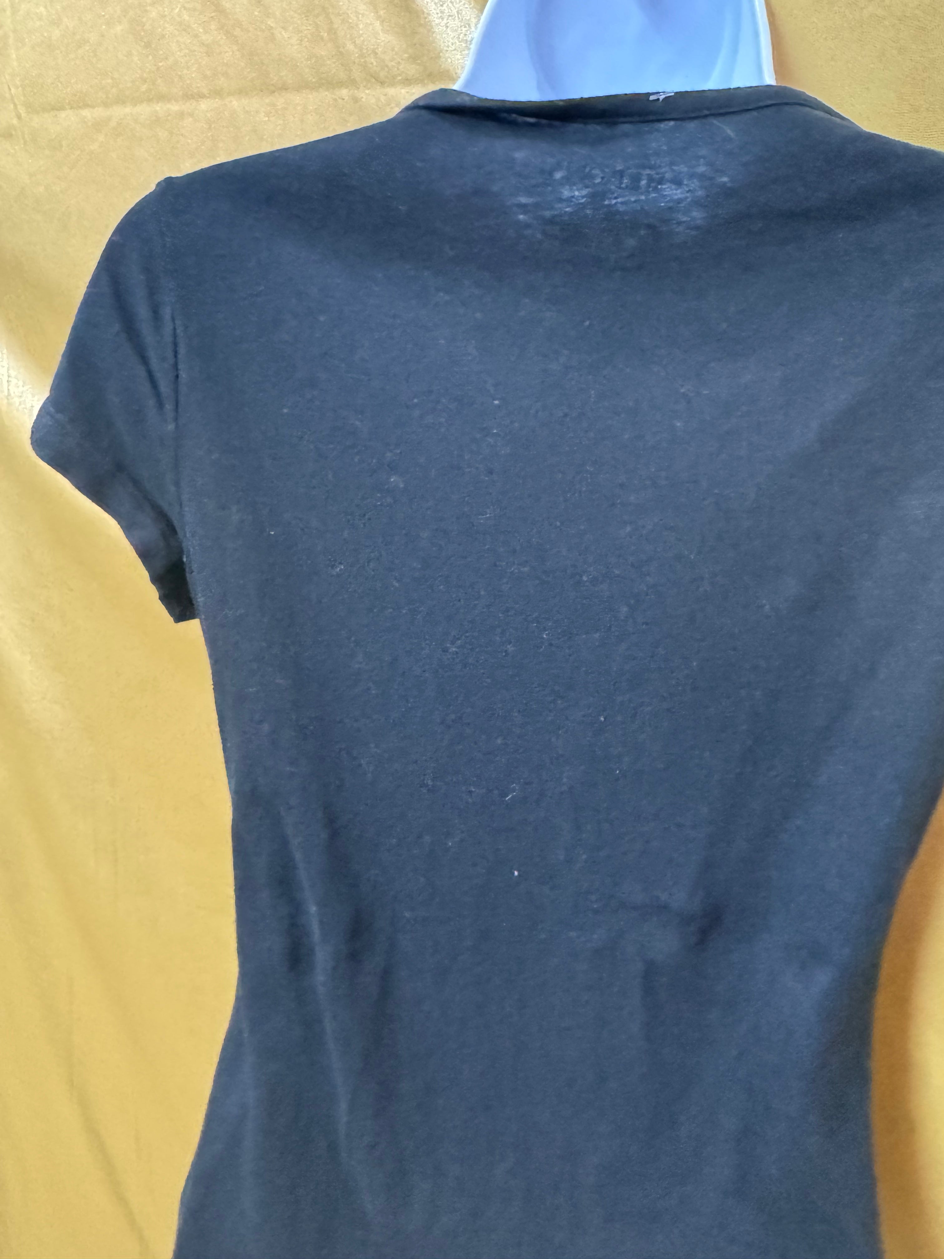 Merona Black Ruffle V-Neck Henley Blouse - Size XS (100% Cotton)