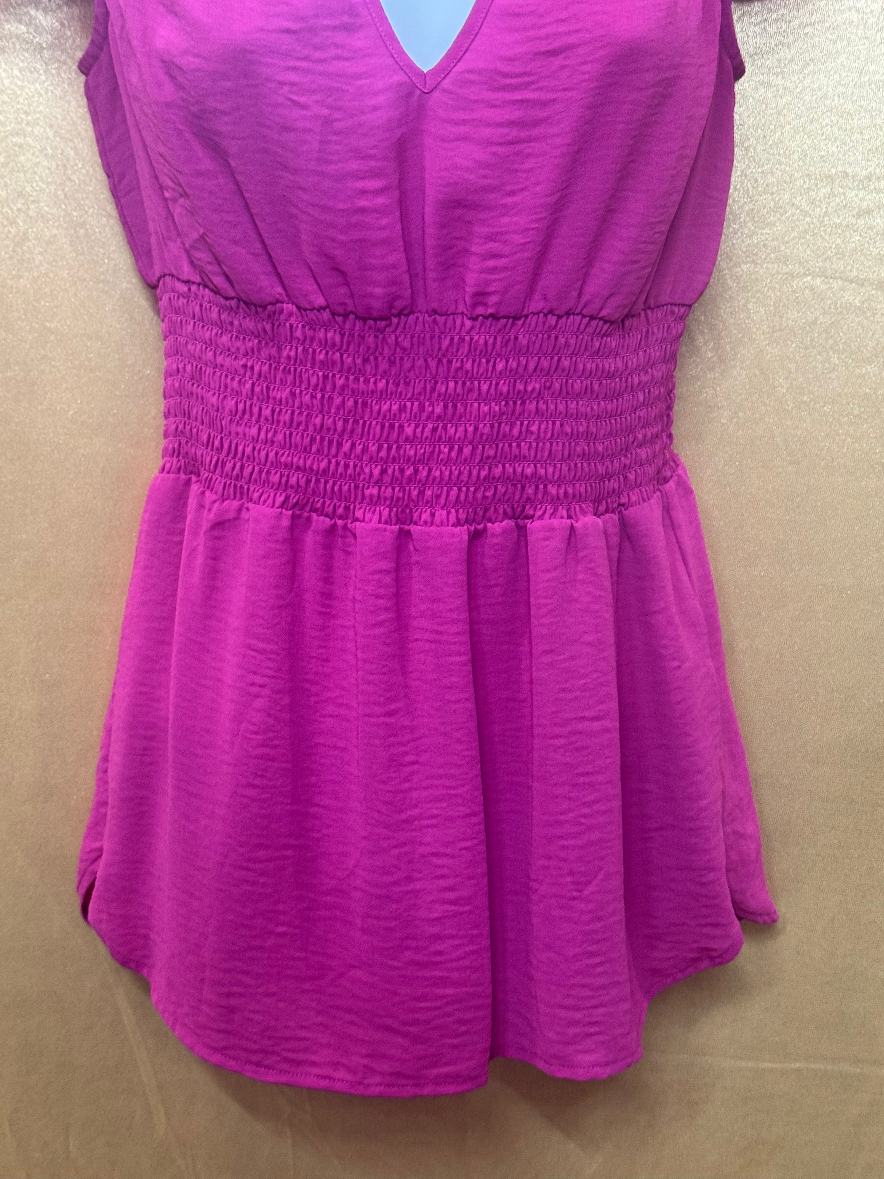 Banana Republic Magenta V-Neck Smocked Waist Blouse - Size XS