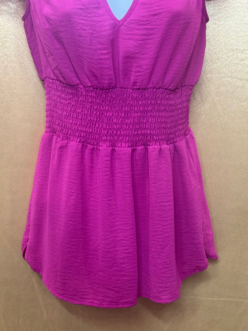 Banana Republic Magenta V-Neck Smocked Waist Blouse - Size XS