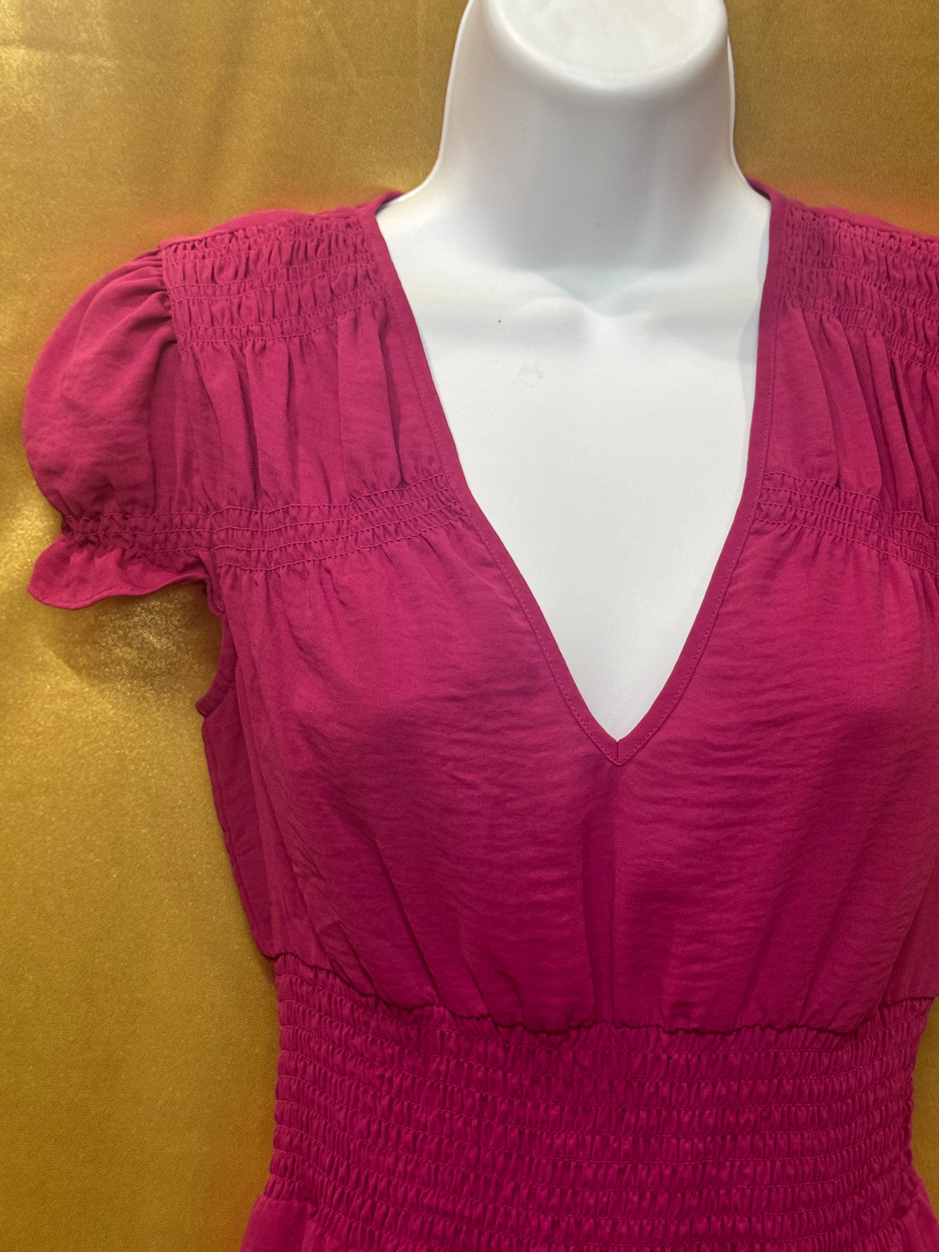 Banana Republic Magenta V-Neck Smocked Waist Blouse - Size XS