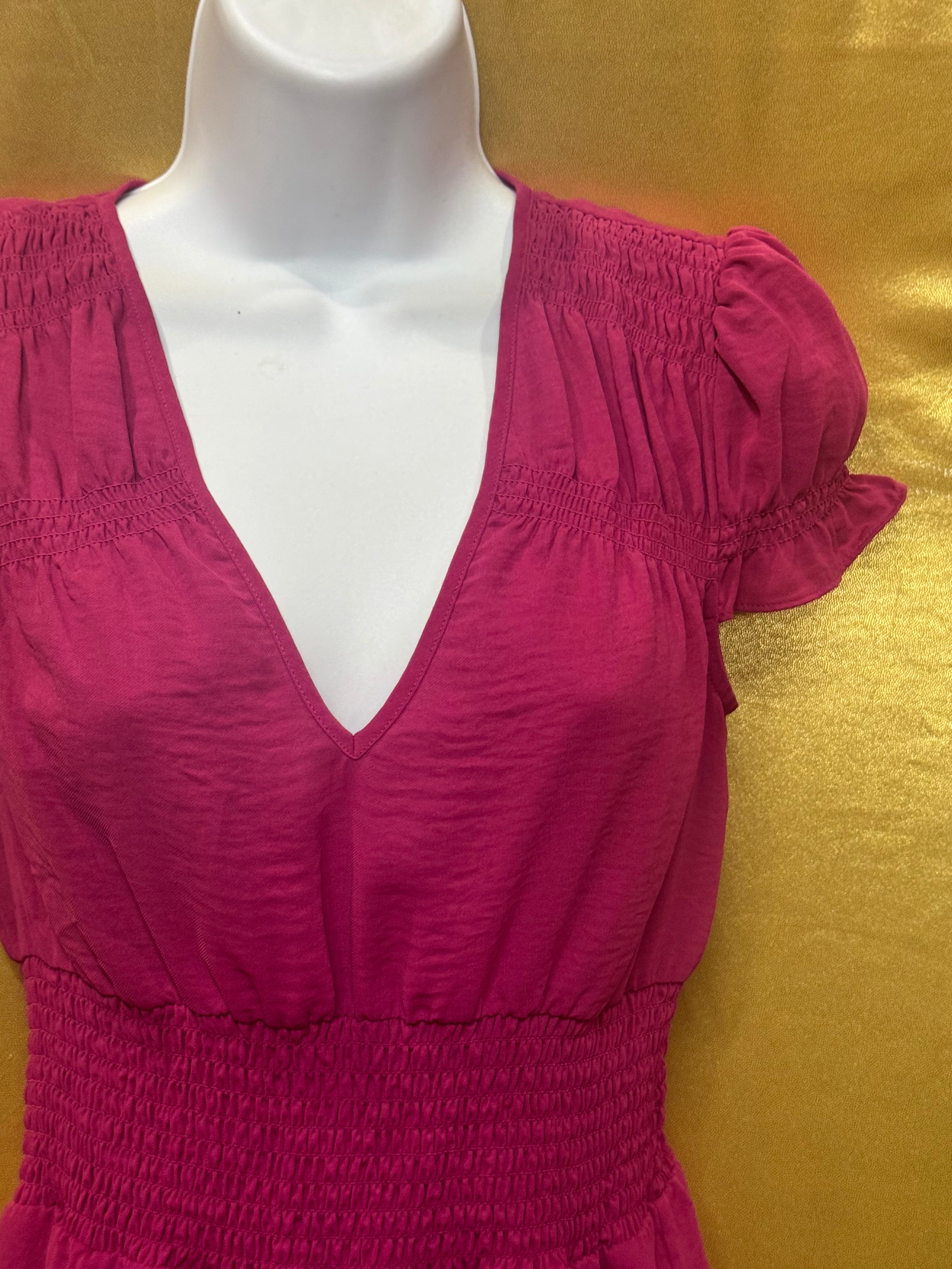 Banana Republic Magenta V-Neck Smocked Waist Blouse - Size XS