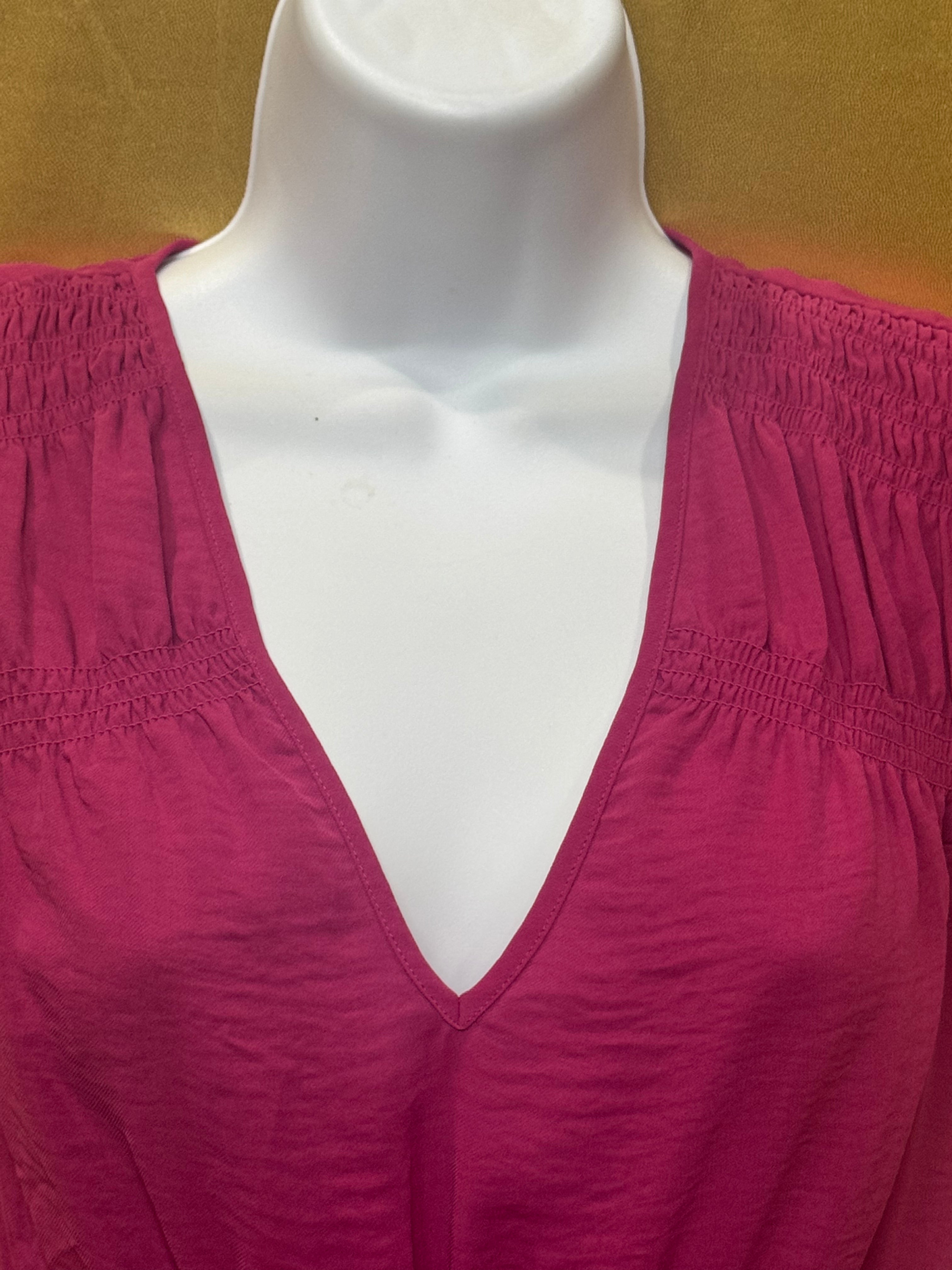Banana Republic Magenta V-Neck Smocked Waist Blouse - Size XS