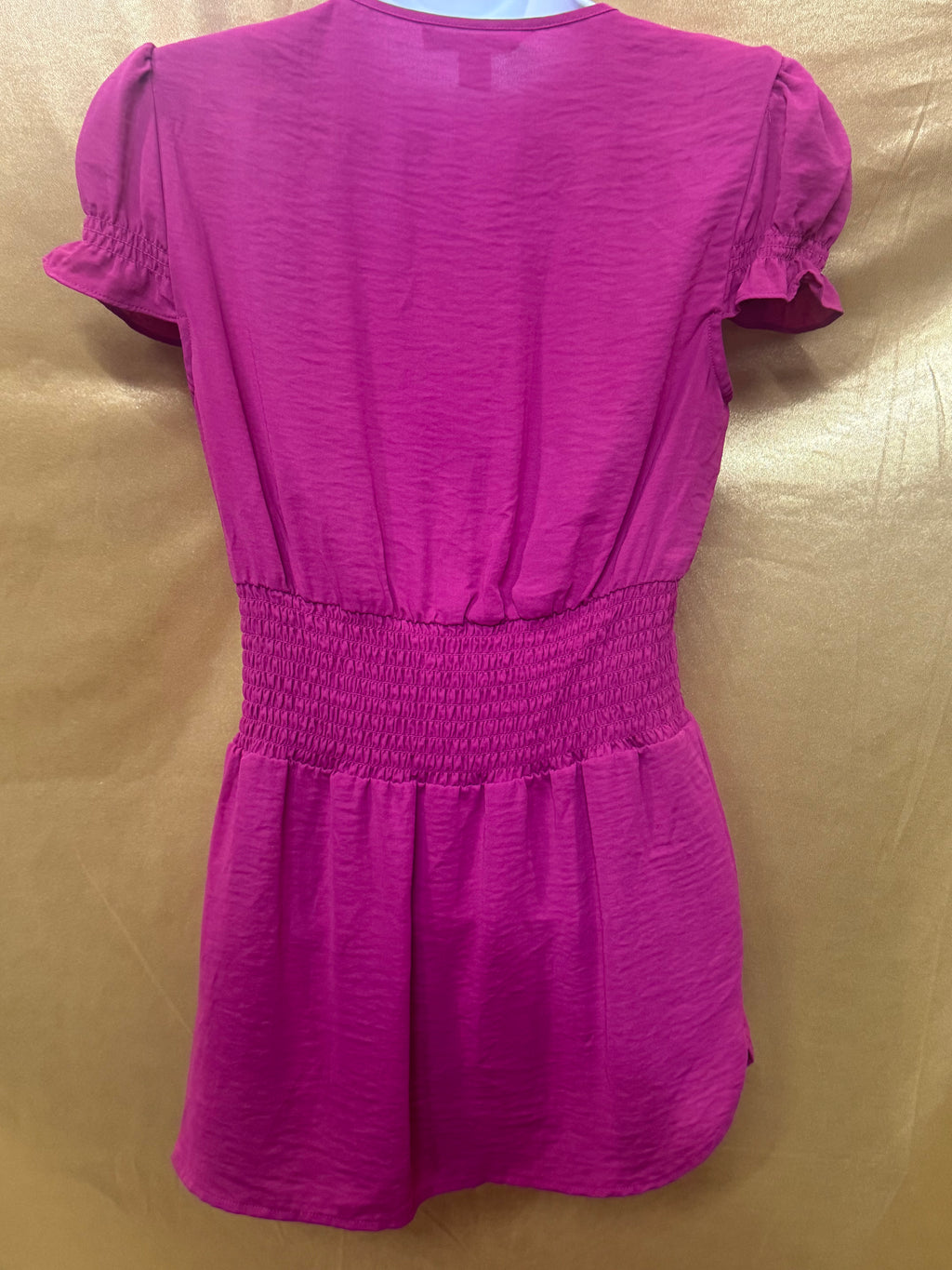 Banana Republic Magenta V-Neck Smocked Waist Blouse - Size XS
