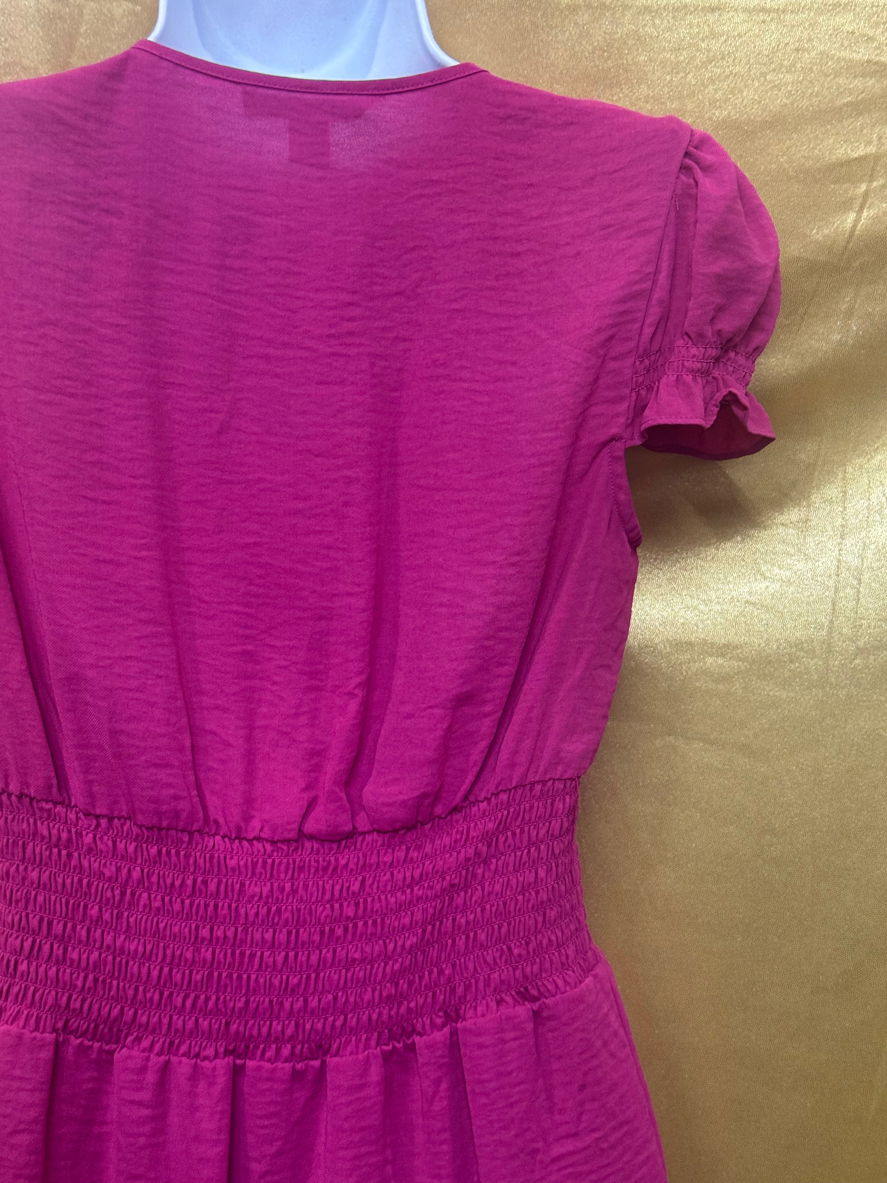 Banana Republic Magenta V-Neck Smocked Waist Blouse - Size XS