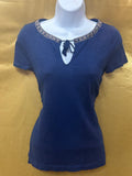 LRL Lauren Jeans Co. Ralph Lauren Blue Cotton Tassel Keyhole Top Size XS