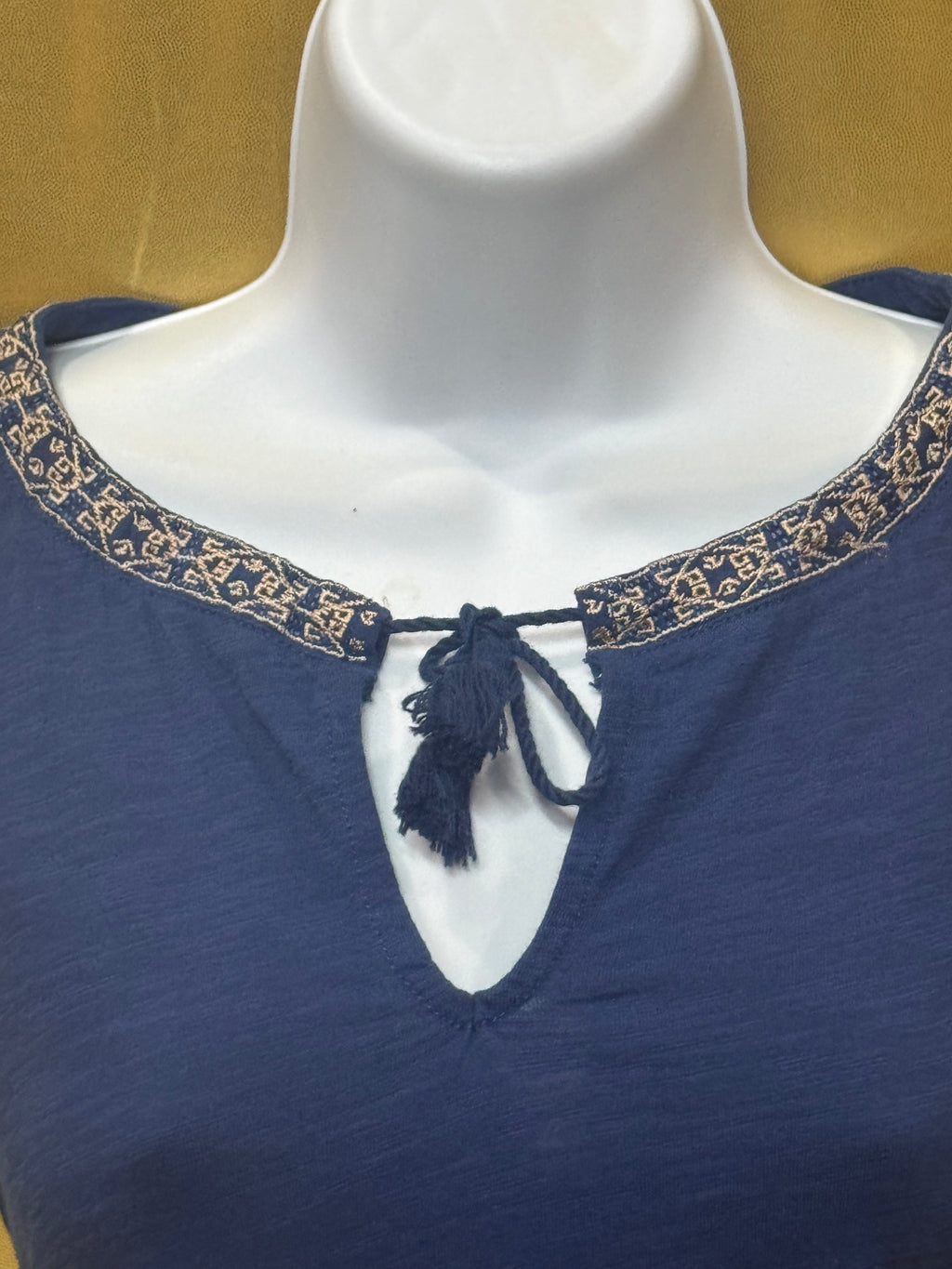 LRL Lauren Jeans Co. Ralph Lauren Blue Cotton Tassel Keyhole Top Size XS