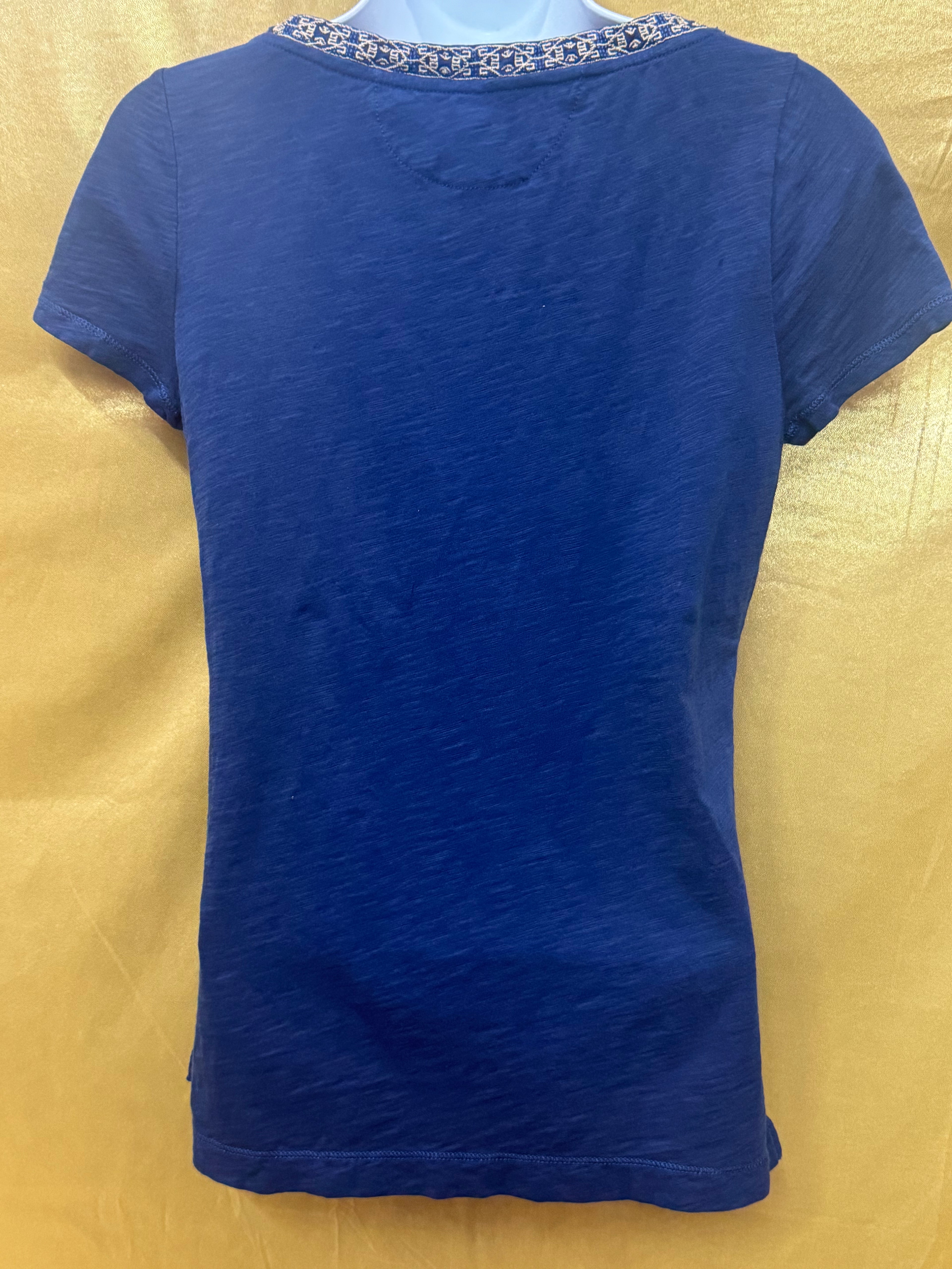 LRL Lauren Jeans Co. Ralph Lauren Blue Cotton Tassel Keyhole Top Size XS