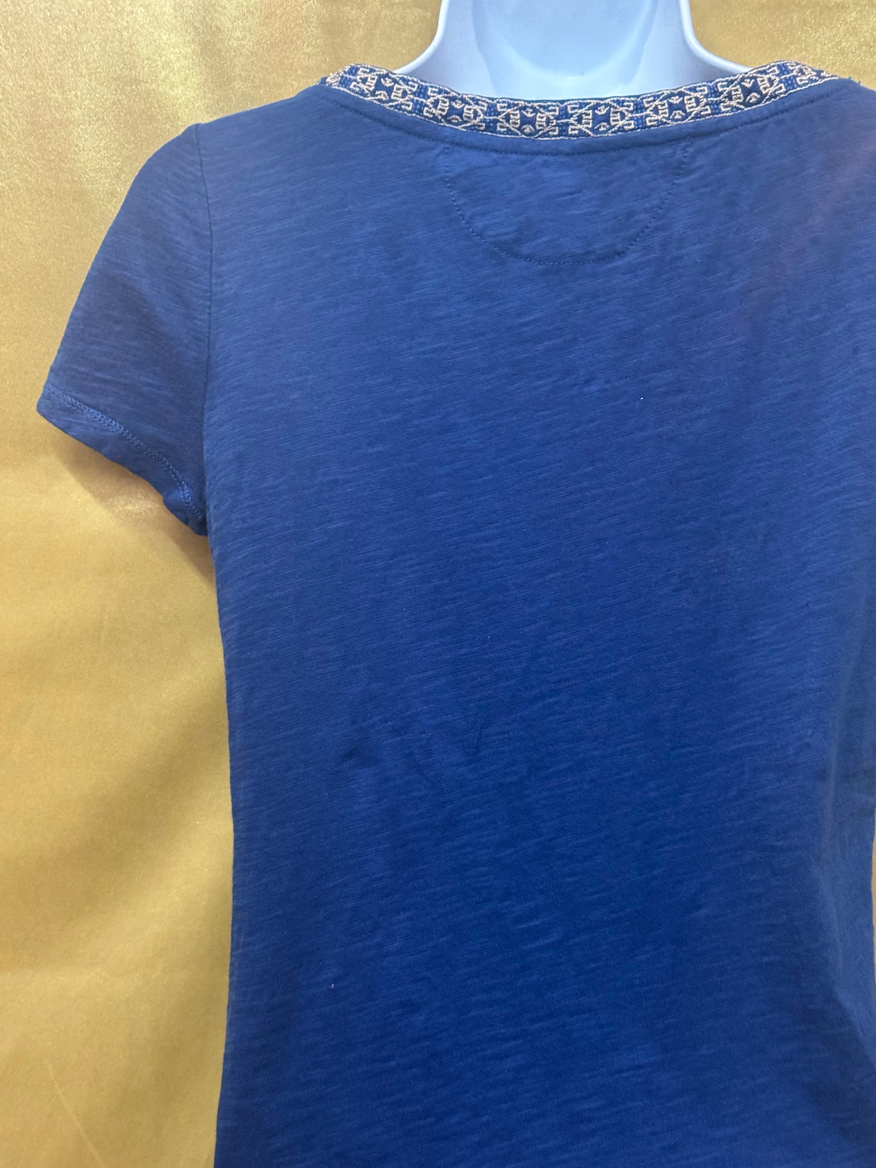 LRL Lauren Jeans Co. Ralph Lauren Blue Cotton Tassel Keyhole Top Size XS