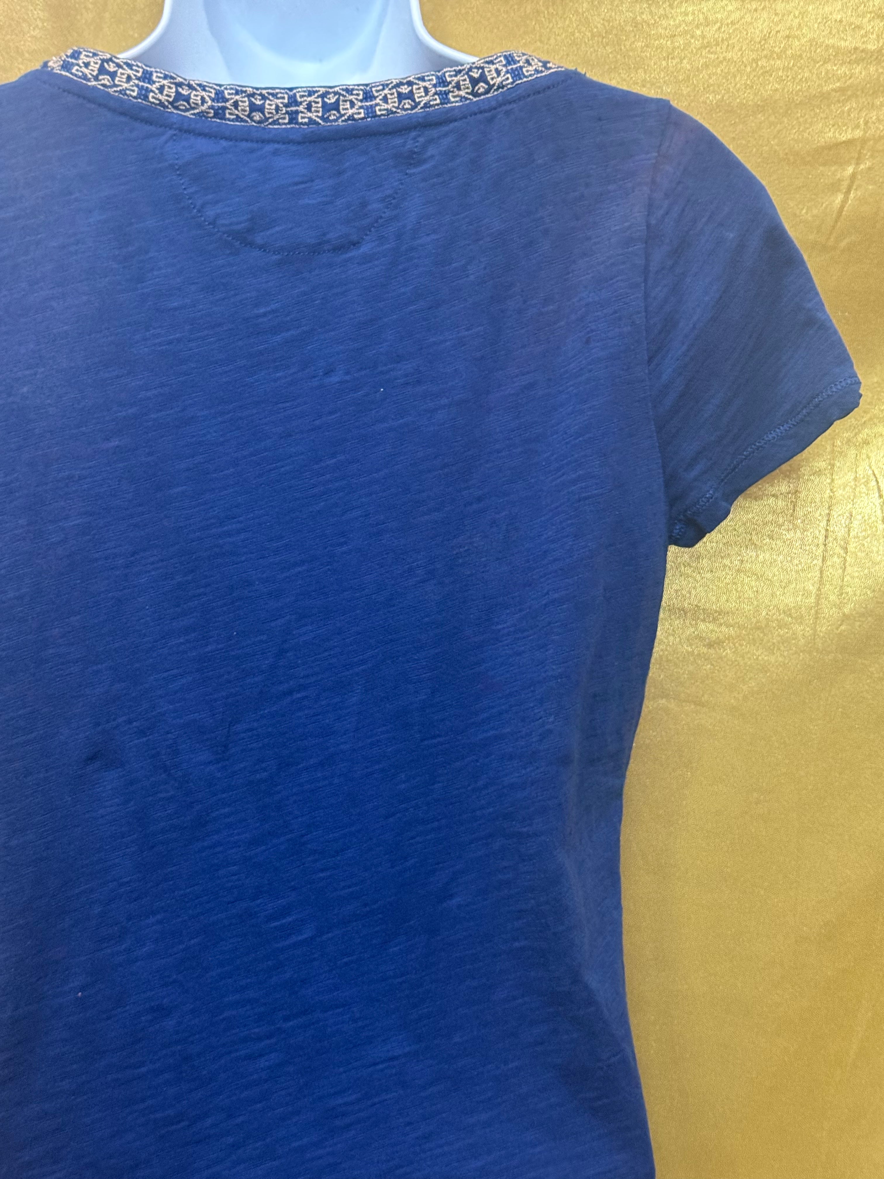 LRL Lauren Jeans Co. Ralph Lauren Blue Cotton Tassel Keyhole Top Size XS
