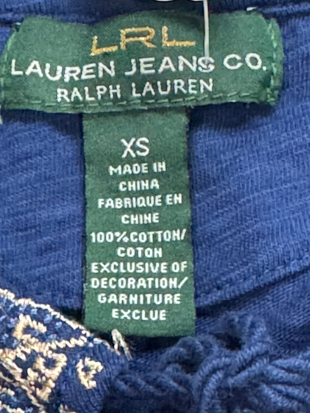 LRL Lauren Jeans Co. Ralph Lauren Blue Cotton Tassel Keyhole Top Size XS