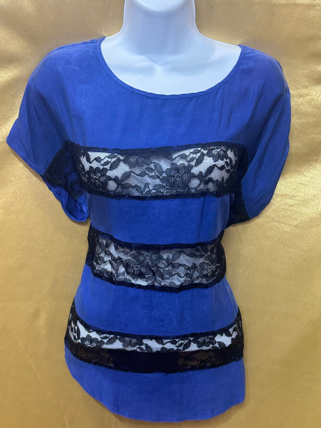 Express Royal Blue Lace Stripe Short Sleeve Blouse Size XS