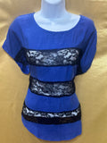 Express Royal Blue Lace Stripe Short Sleeve Blouse Size XS